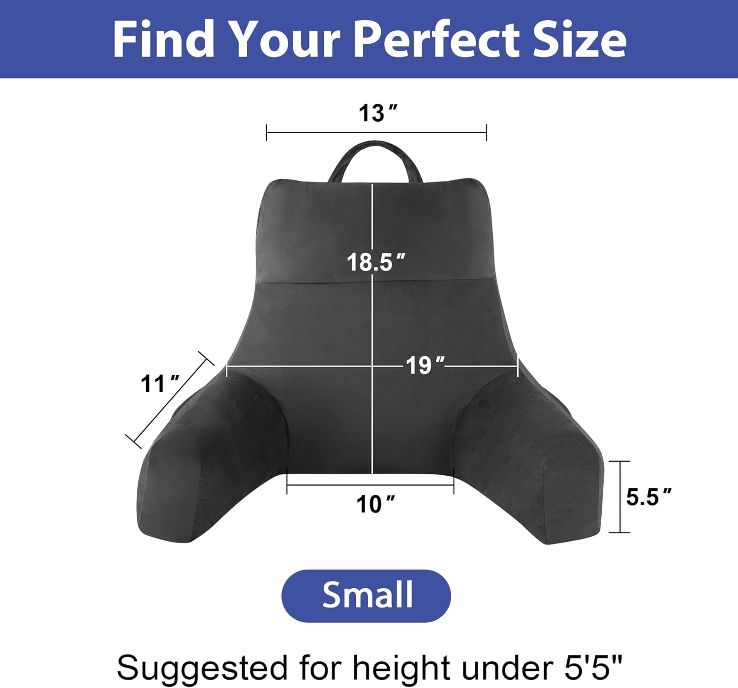 Back Pillow for Bed Sitting up, Reading Pillow for Sitting in Bed Adult, Back Support Pillow, Memory Foam Sit up Lounge Backrest Pillow with Arms for TV, Couch, Chair, Dorm, 18 Inch, Grey