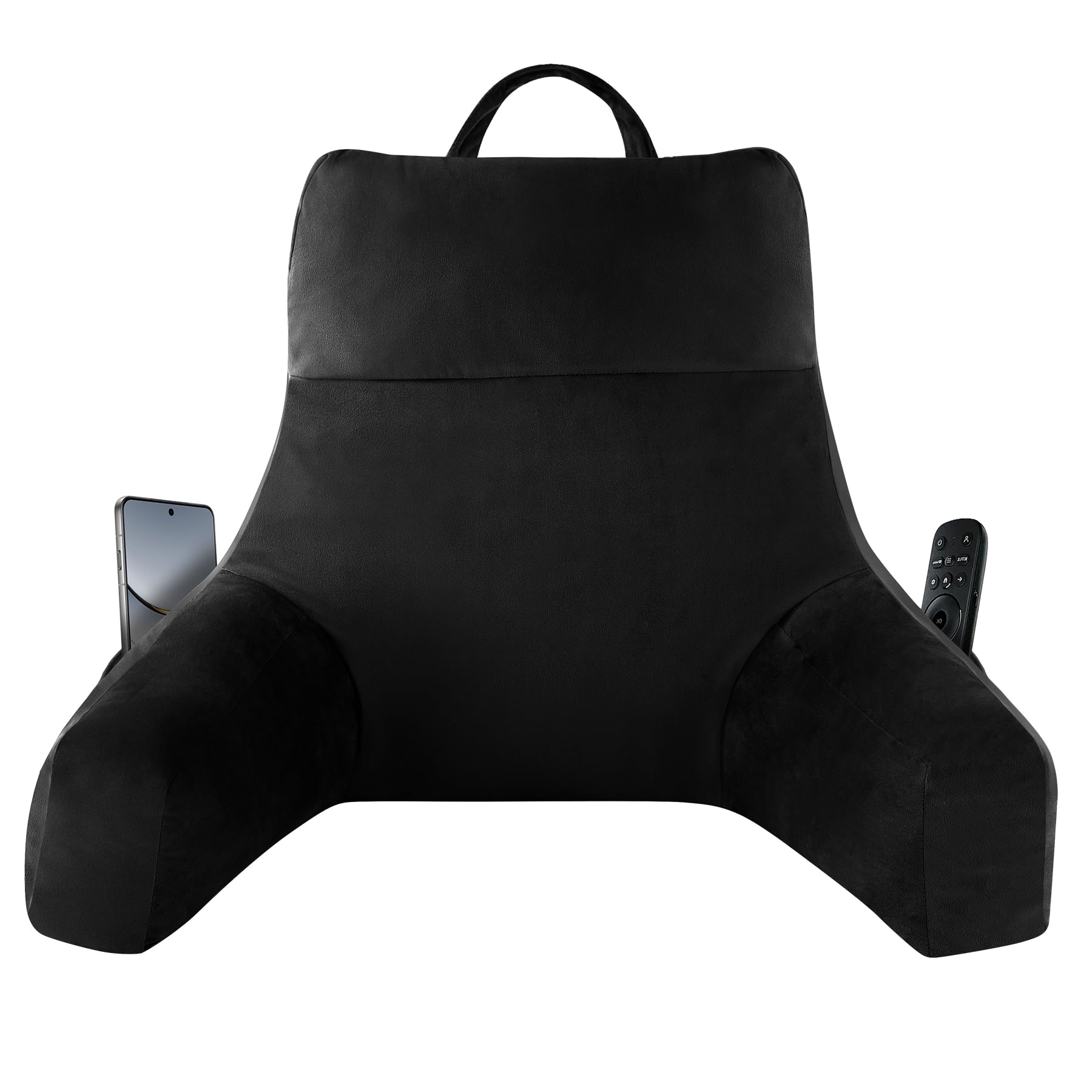 Back Pillow for Bed Sitting up, Reading Pillow for Sitting in Bed Adult, Back Support Pillow, Memory Foam Sit up Lounge Backrest Pillow with Arms for TV, Couch, Chair, Dorm, 18 Inch, Grey