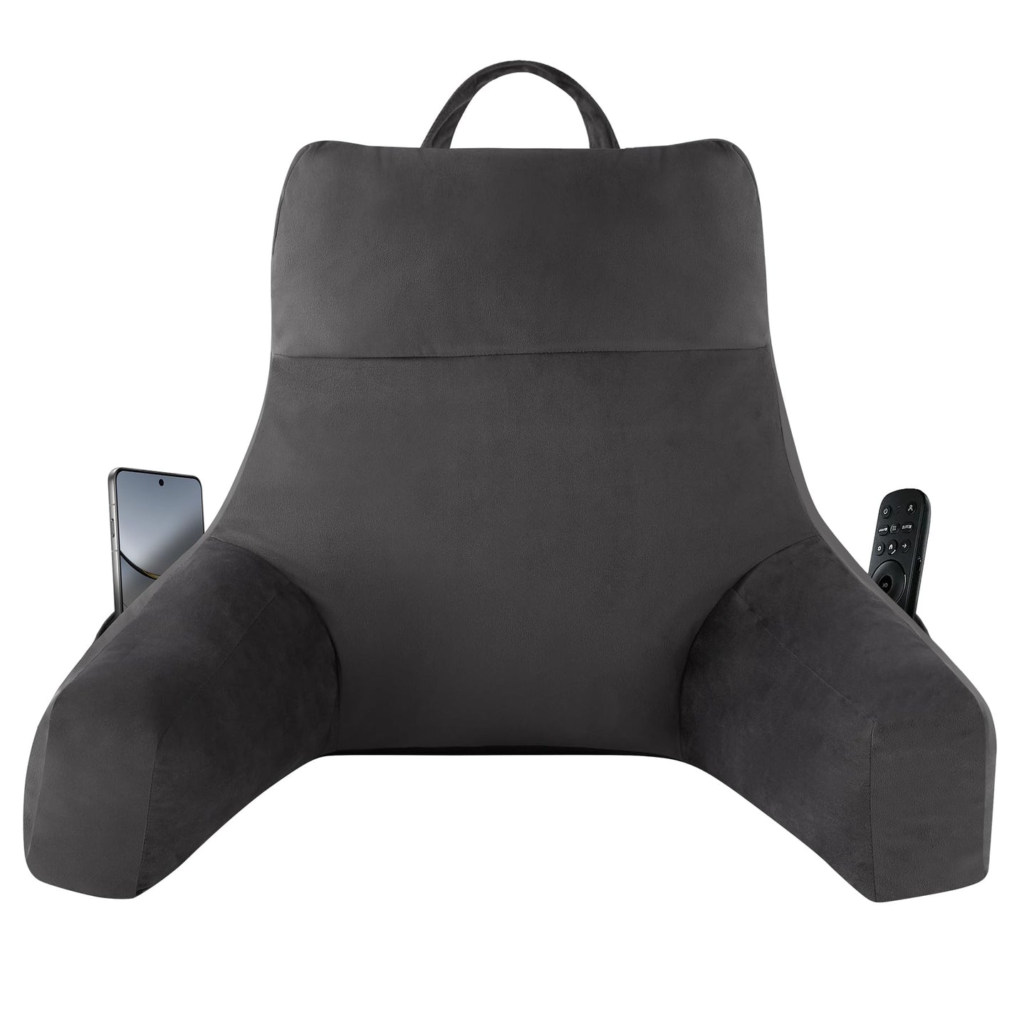 Back Pillow for Bed Sitting up, Reading Pillow for Sitting in Bed Adult, Back Support Pillow, Memory Foam Sit up Lounge Backrest Pillow with Arms for TV, Couch, Chair, Dorm, 18 Inch, Grey