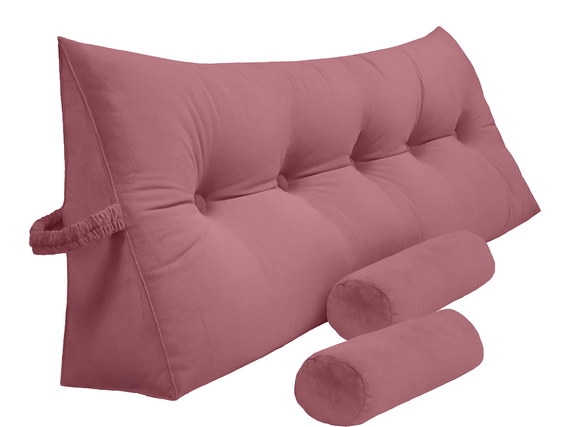 Triangular Reading Bed Rest Pillow Large Bolster Cushion Headboard Backrest Wedge Pillow with Two Detachable Roll Pillows for Neck & Lumbar Support (Beige, Queen: 59 x 8 x 20 inches)