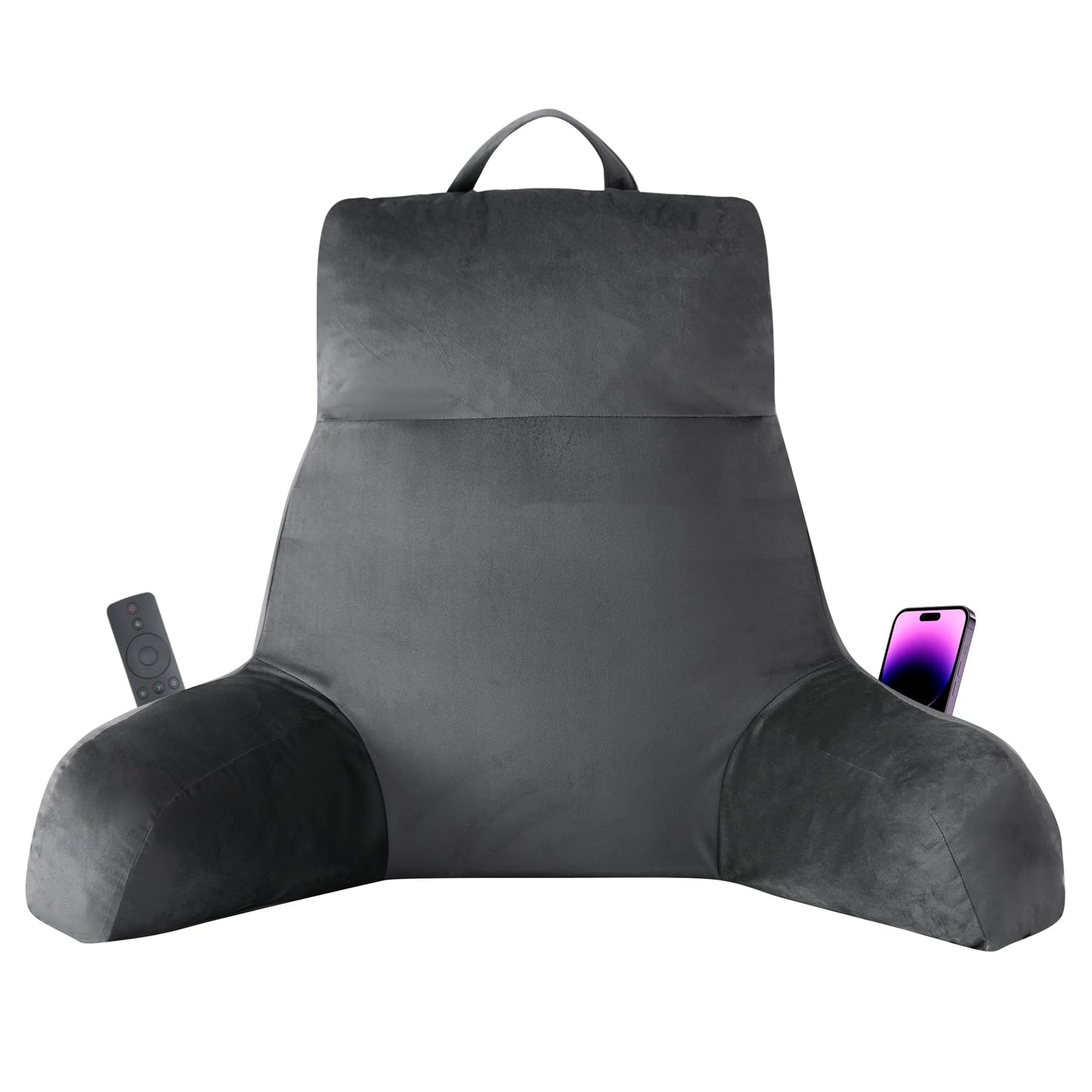 Back Pillow for Bed Sitting up, Reading Pillow for Sitting in Bed Adult, Back Support Pillow, Memory Foam Sit up Lounge Backrest Pillow with Arms for TV, Couch, Chair, Dorm, 18 Inch, Grey