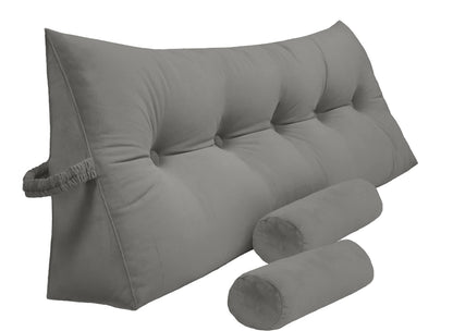 Triangular Reading Bed Rest Pillow Large Bolster Cushion Headboard Backrest Wedge Pillow with Two Detachable Roll Pillows for Neck & Lumbar Support (Beige, Queen: 59 x 8 x 20 inches)