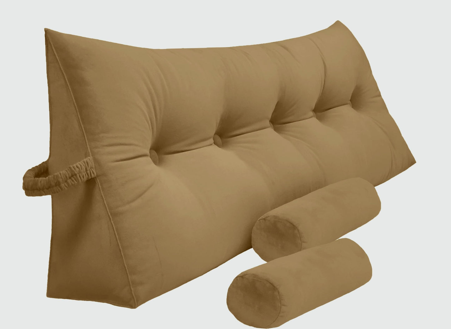 Triangular Reading Bed Rest Pillow Large Bolster Cushion Headboard Backrest Wedge Pillow with Two Detachable Roll Pillows for Neck & Lumbar Support (Beige, Queen: 59 x 8 x 20 inches)