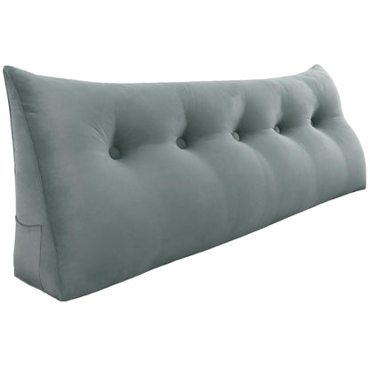 11 lbs Thickened Queen Headboard Pillow for Sitting Up in Bed, Back Support Reading Pillow with Side Pocket and Velvet Removable Cover, Triangular Large Wedge Headboard Pillow