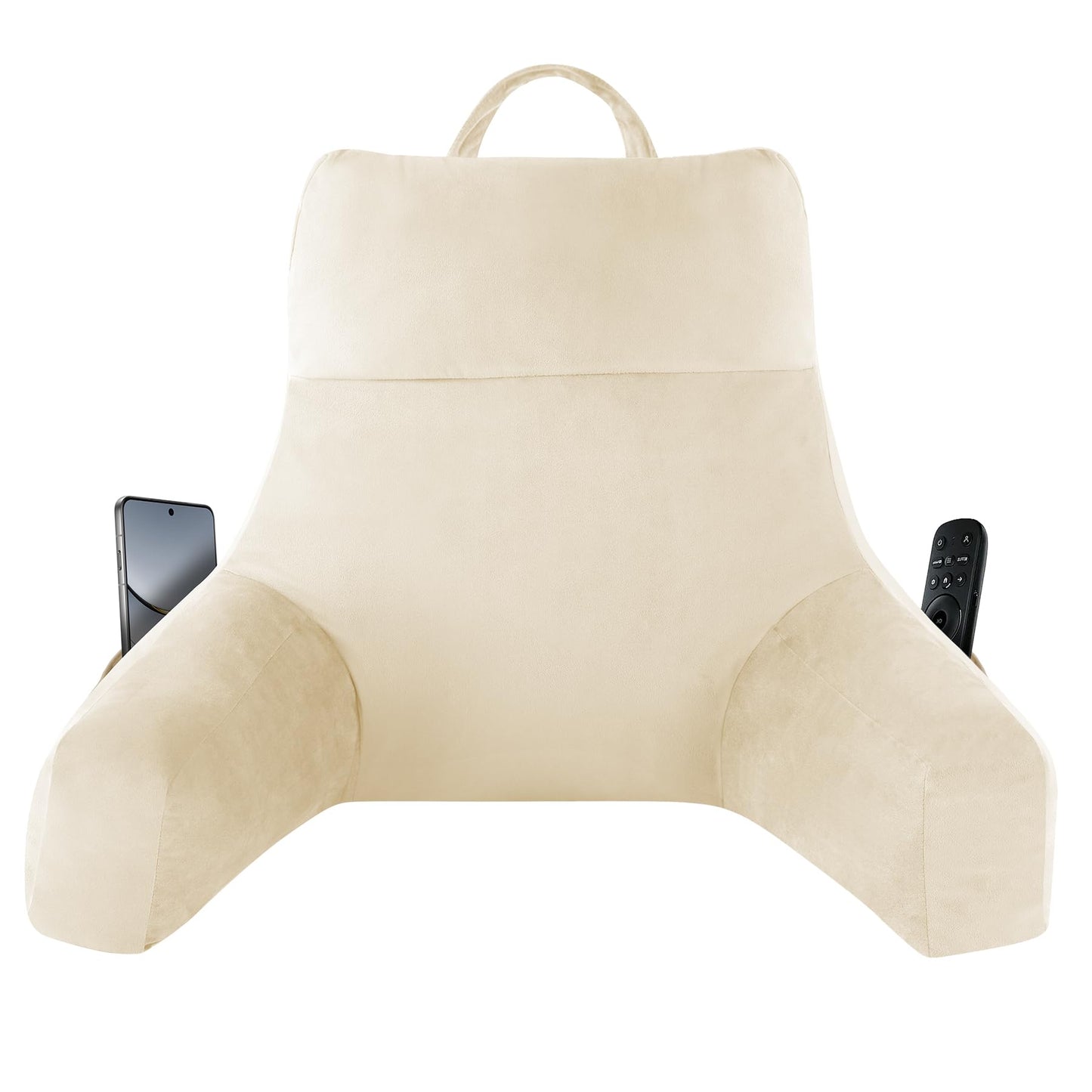 Back Pillow for Bed Sitting up, Reading Pillow for Sitting in Bed Adult, Back Support Pillow, Memory Foam Sit up Lounge Backrest Pillow with Arms for TV, Couch, Chair, Dorm, 18 Inch, Grey