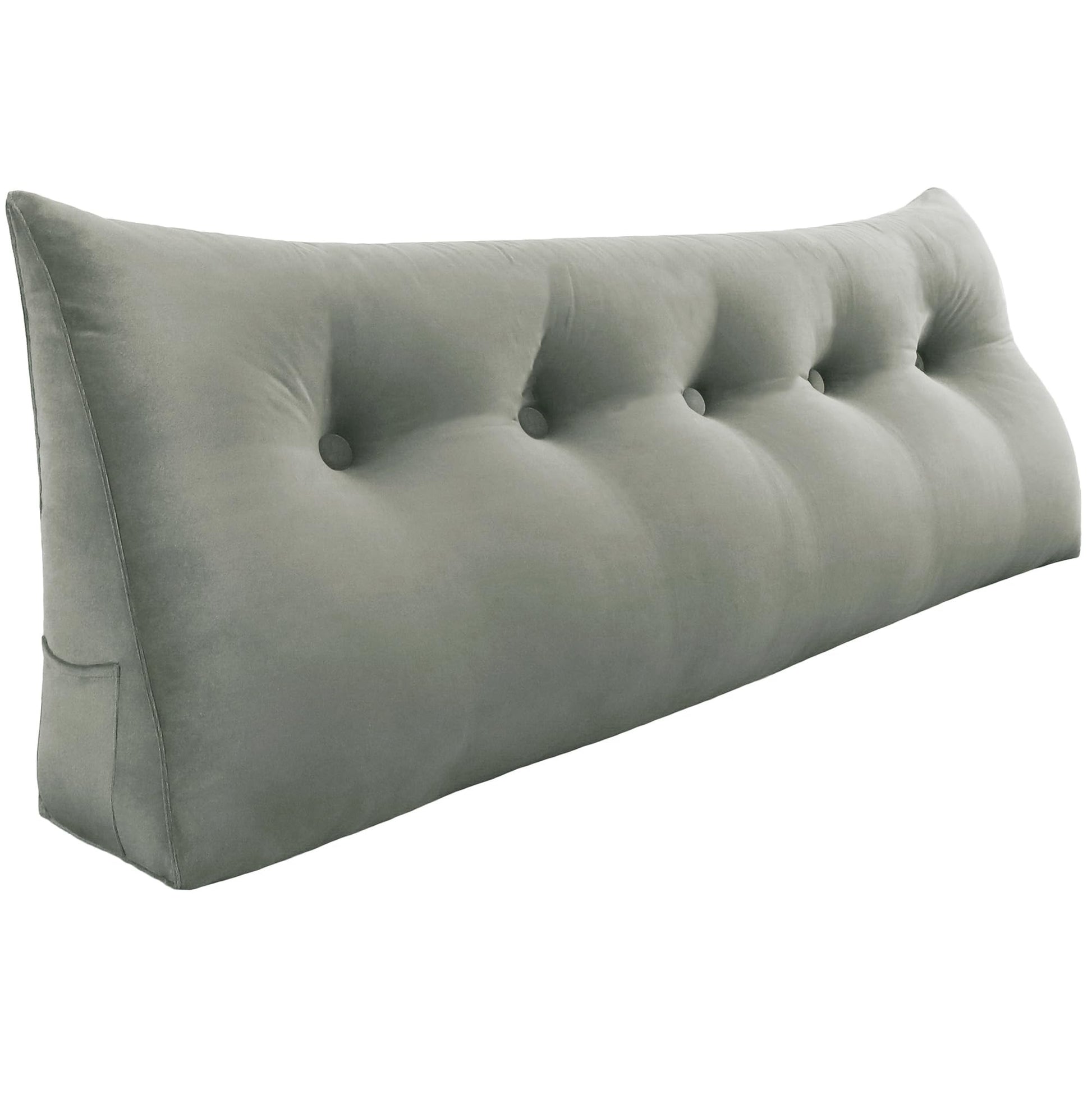 11 lbs Thickened Queen Headboard Pillow for Sitting Up in Bed, Back Support Reading Pillow with Side Pocket and Velvet Removable Cover, Triangular Large Wedge Headboard Pillow
