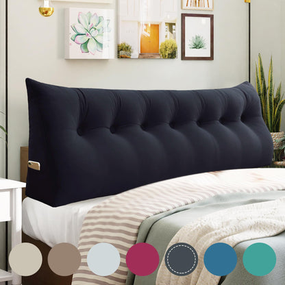 11 lbs Thickened Queen Headboard Pillow for Sitting Up in Bed, Back Support Reading Pillow with Side Pocket and Velvet Removable Cover, Triangular Large Wedge Headboard Pillow