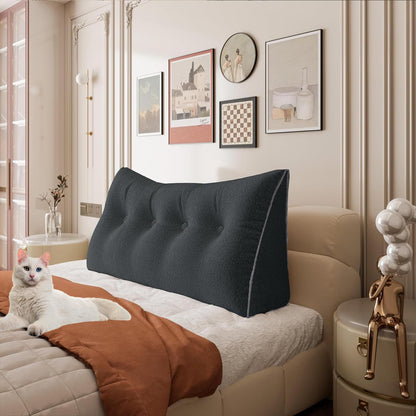 11 lbs Thickened Queen Headboard Pillow for Sitting Up in Bed, Back Support Reading Pillow with Side Pocket and Velvet Removable Cover, Triangular Large Wedge Headboard Pillow