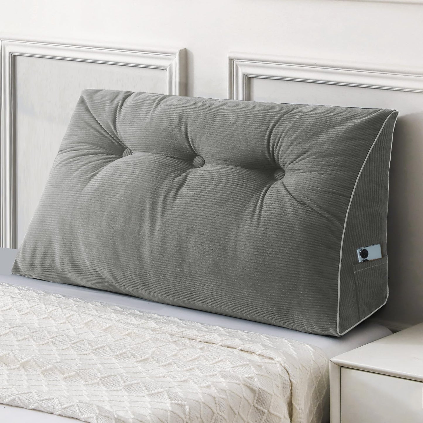 Sasttie Headboard Pillow Queen, Triangular Wedge Pillow Headboard, Wedge Headboard Pillow for Bed Sofa, Daybed Pillows for Sitting up, Reading or Working with Removable Cover, Dark Grey