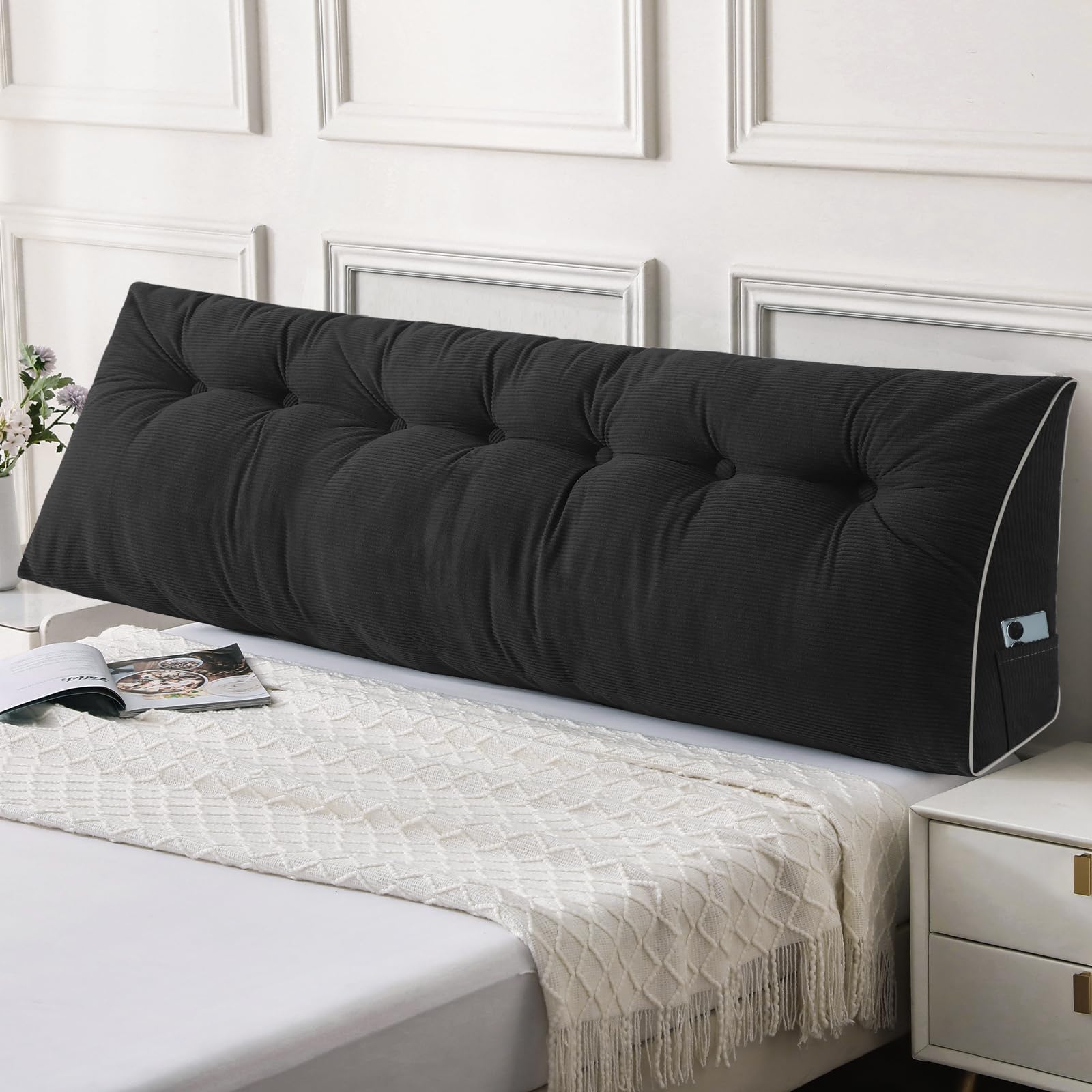 Sasttie Headboard Pillow Queen, Triangular Wedge Pillow Headboard, Wedge Headboard Pillow for Bed Sofa, Daybed Pillows for Sitting up, Reading or Working with Removable Cover, Dark Grey