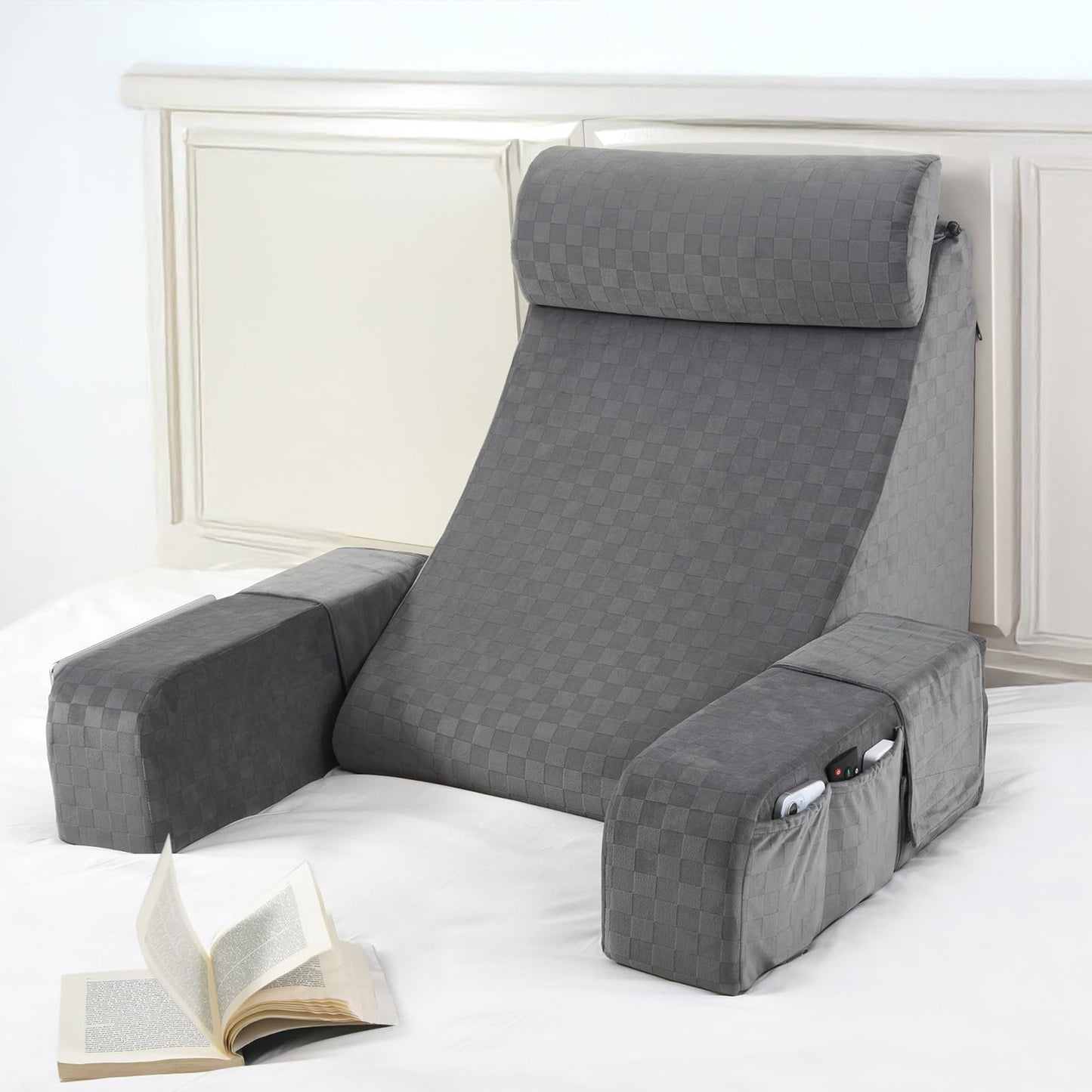 Vekkia Reading Pillow for Adults – Ergonomic 45° Wedge Back Support Chair for Sitting in Bed, XL Side Pockets, Perfect for Working, Gaming, Watching TV, Relaxing, or Recovery, Great Gift Idea, 19”