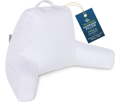 Husband Pillow XXL The Original for Adults - 30" Tall Backrest for Sitting Up in Bed - Firm Support Reading & Bed Rest Pillows for Adults, Neck Roll, Removable Cover - TV - Dark Grey