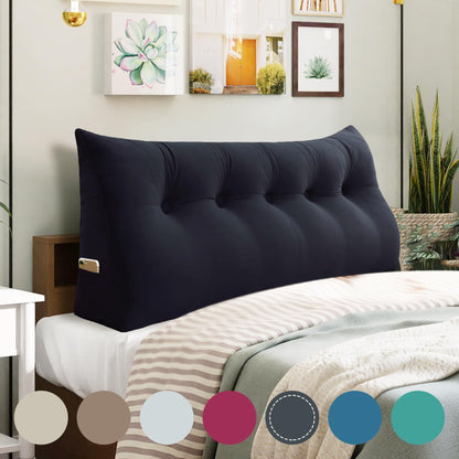 11 lbs Thickened Queen Headboard Pillow for Sitting Up in Bed, Back Support Reading Pillow with Side Pocket and Velvet Removable Cover, Triangular Large Wedge Headboard Pillow