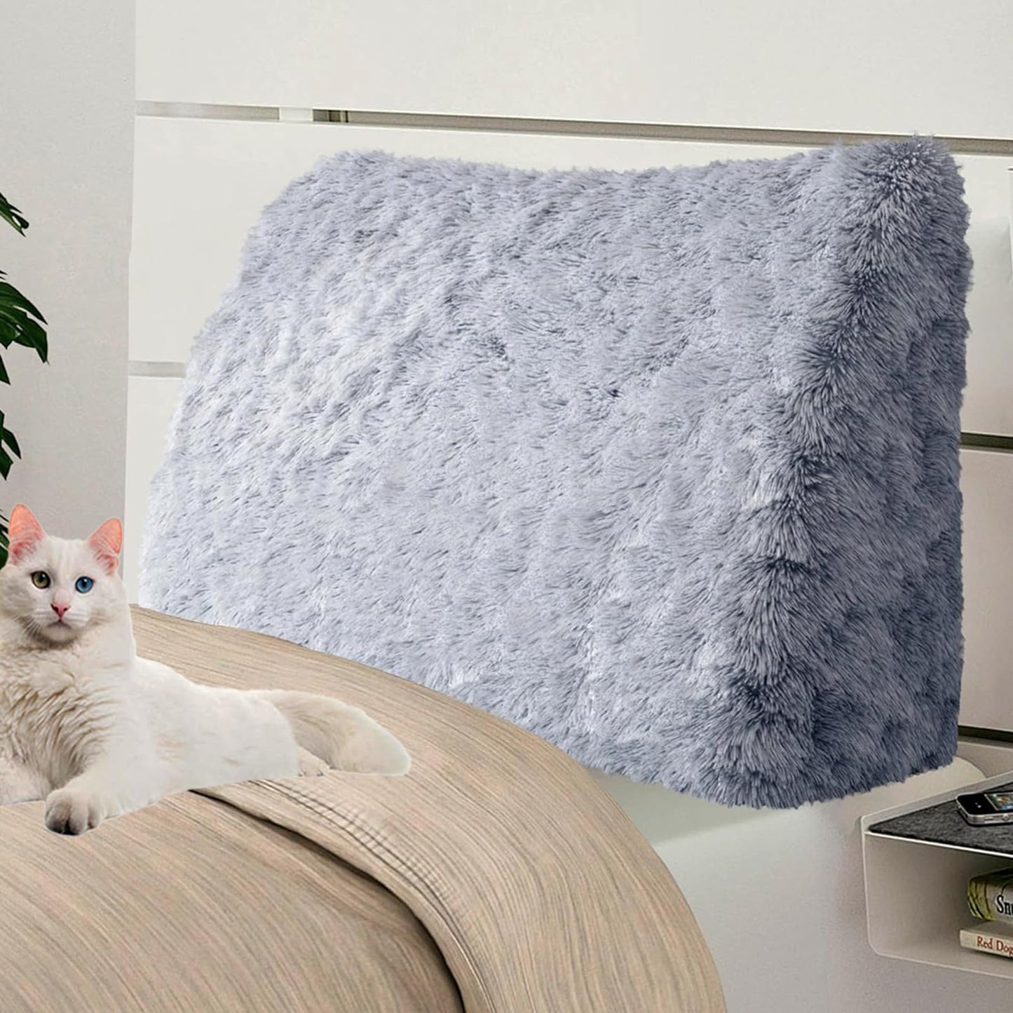 11 lbs Thickened Queen Headboard Pillow for Sitting Up in Bed, Back Support Reading Pillow with Side Pocket and Velvet Removable Cover, Triangular Large Wedge Headboard Pillow