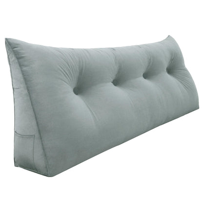 11 lbs Thickened Queen Headboard Pillow for Sitting Up in Bed, Back Support Reading Pillow with Side Pocket and Velvet Removable Cover, Triangular Large Wedge Headboard Pillow