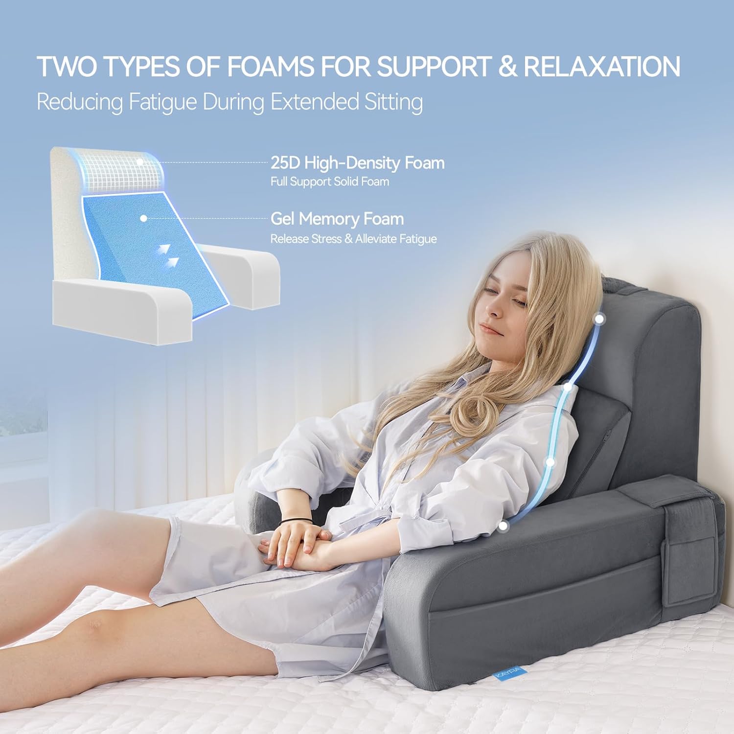 Kayfia Reading Pillow, 10 in 1 Back Pillow for Bed Sitting up with Detachable Arms Rest, Back Rest with Gel Memory Foam, Reading/Gaming/Working in Bed or Couch 19", Gray