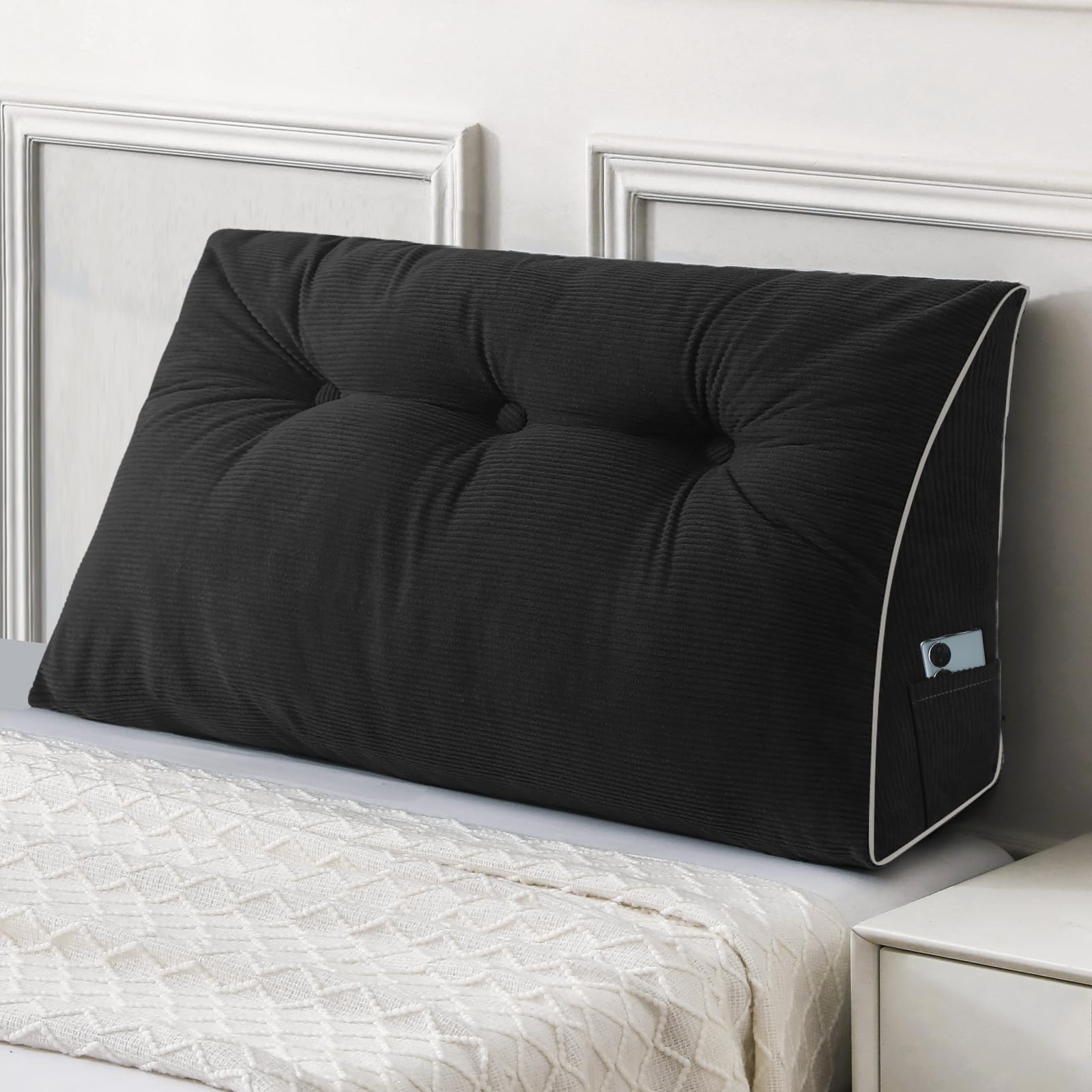 Sasttie Headboard Pillow Queen, Triangular Wedge Pillow Headboard, Wedge Headboard Pillow for Bed Sofa, Daybed Pillows for Sitting up, Reading or Working with Removable Cover, Dark Grey