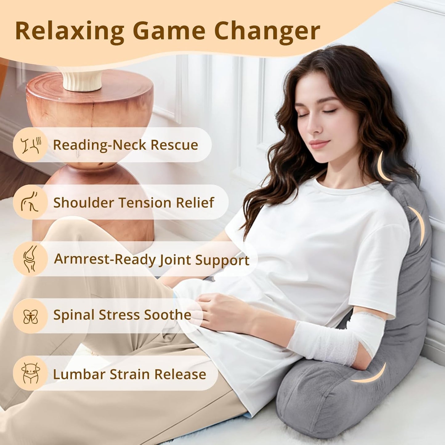 Sasttie Reading Pillows for Sitting in Bed Adult, Velvet Back Pillow Bed Sitting Up, Back-Rest Support Cushion for Sit Up on Couch, Sofa, and Floor, Dorm Essentials, Oeko-Tex Certified, Dark Grey