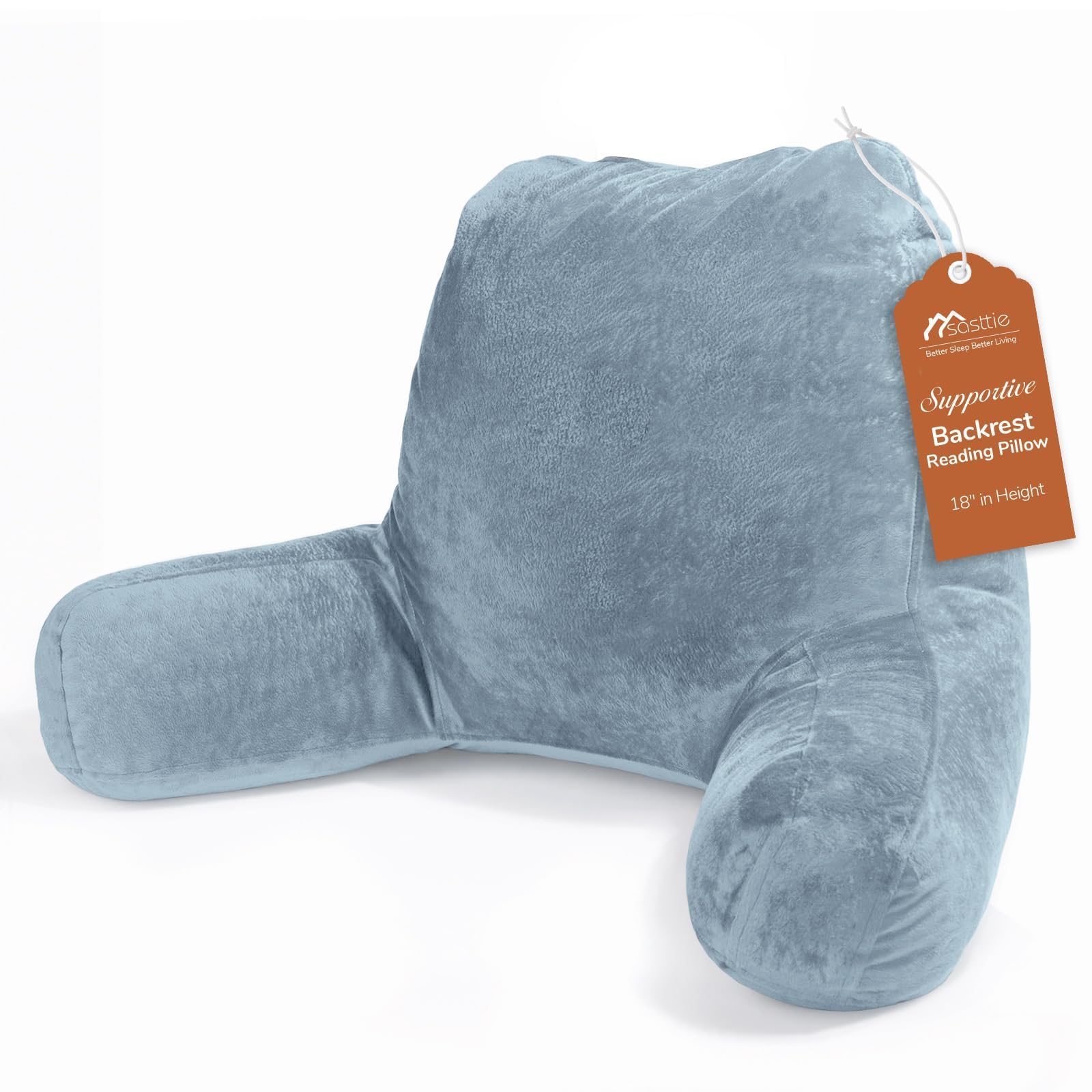 Sasttie Reading Pillows for Sitting in Bed Adult, Velvet Back Pillow Bed Sitting Up, Back-Rest Support Cushion for Sit Up on Couch, Sofa, and Floor, Dorm Essentials, Oeko-Tex Certified, Dark Grey