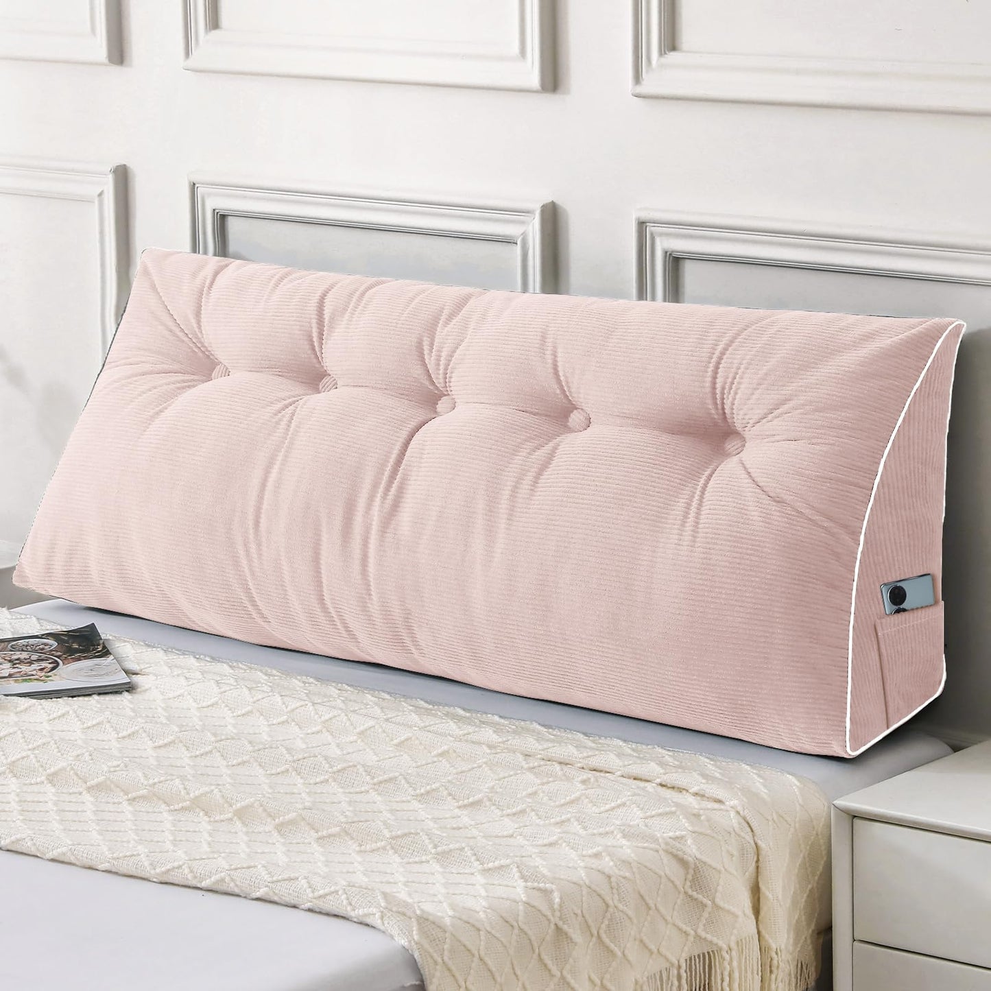 Sasttie Headboard Pillow Queen, Triangular Wedge Pillow Headboard, Wedge Headboard Pillow for Bed Sofa, Daybed Pillows for Sitting up, Reading or Working with Removable Cover, Dark Grey