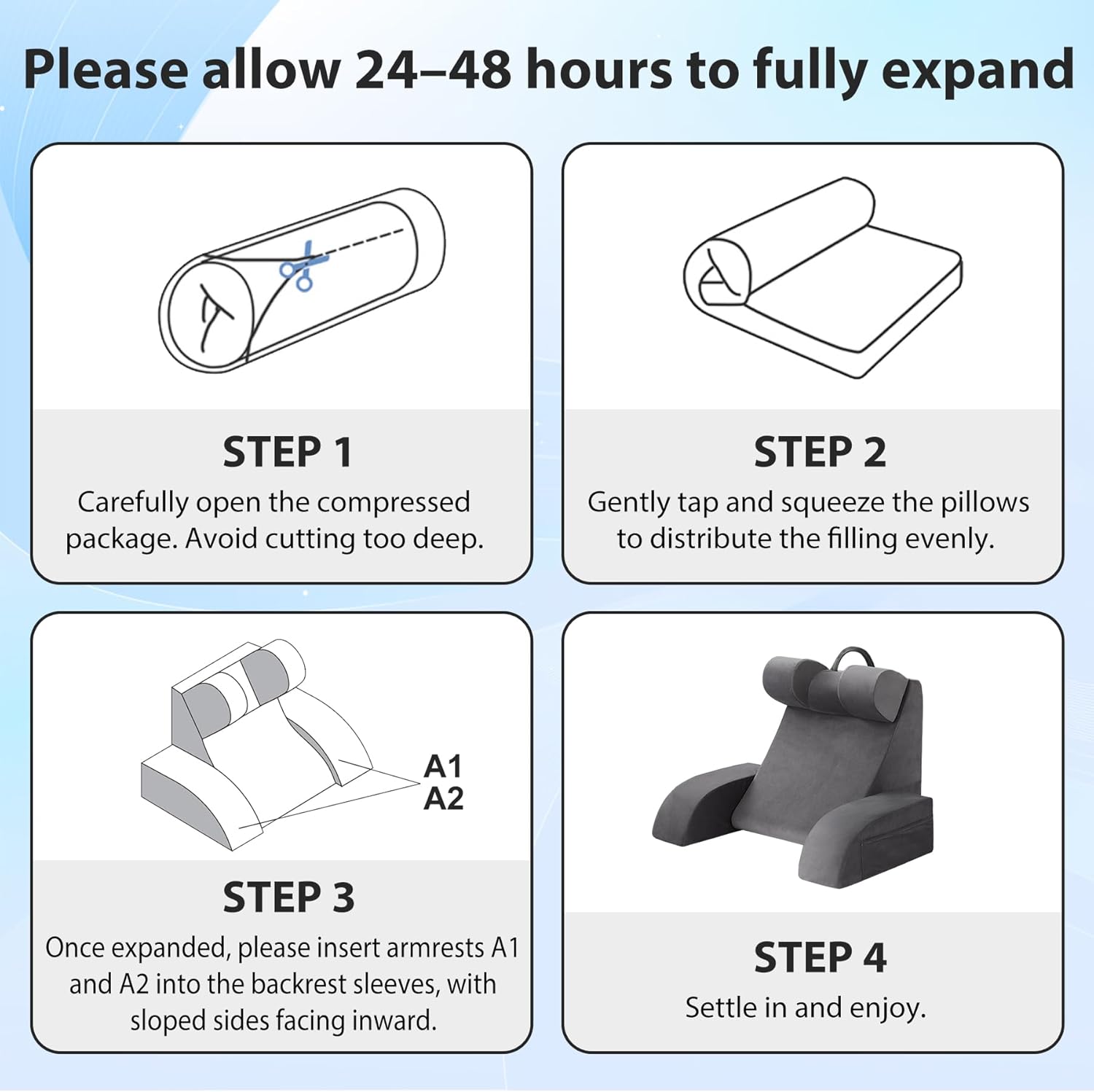 Reading Pillow for Sitting in Bed Adult, Back Pillow for Bed Sitting up, Backrest Pillow with Arms, Back Support Pillows for Gaming Lounging Watching TV, Medium 19" Grey
