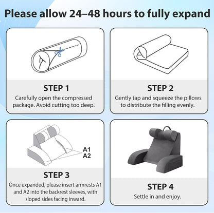Reading Pillow for Sitting in Bed Adult, Back Pillow for Bed Sitting up, Backrest Pillow with Arms, Back Support Pillows for Gaming Lounging Watching TV, Medium 19" Grey