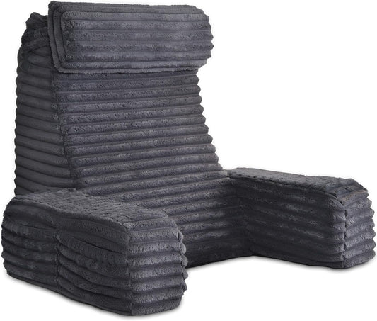 ENITYA 22" XL Back Pillow for Bed Sitting Up, Reading Pillow with Armrests & Big Pockets, Soft Back Support Chair, Ideal for Watching TV, Gaming, Nursing, Resting, Post Surgery, Dark Grey