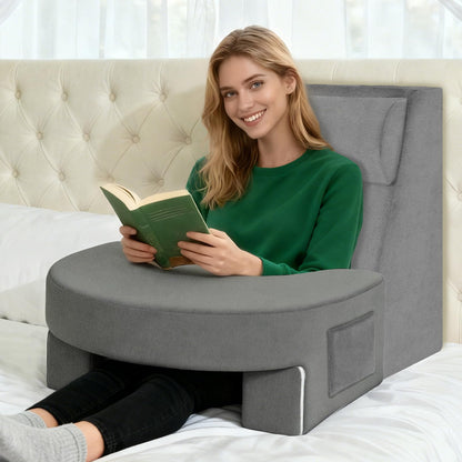 Reading Pillow Set for Adults 3-Piece - Ergonomic Back/Neck Support with Arms & Pockets - 26D High-Density Foam for Bed/Couch Reading Gaming Watching TV (Light Gray)