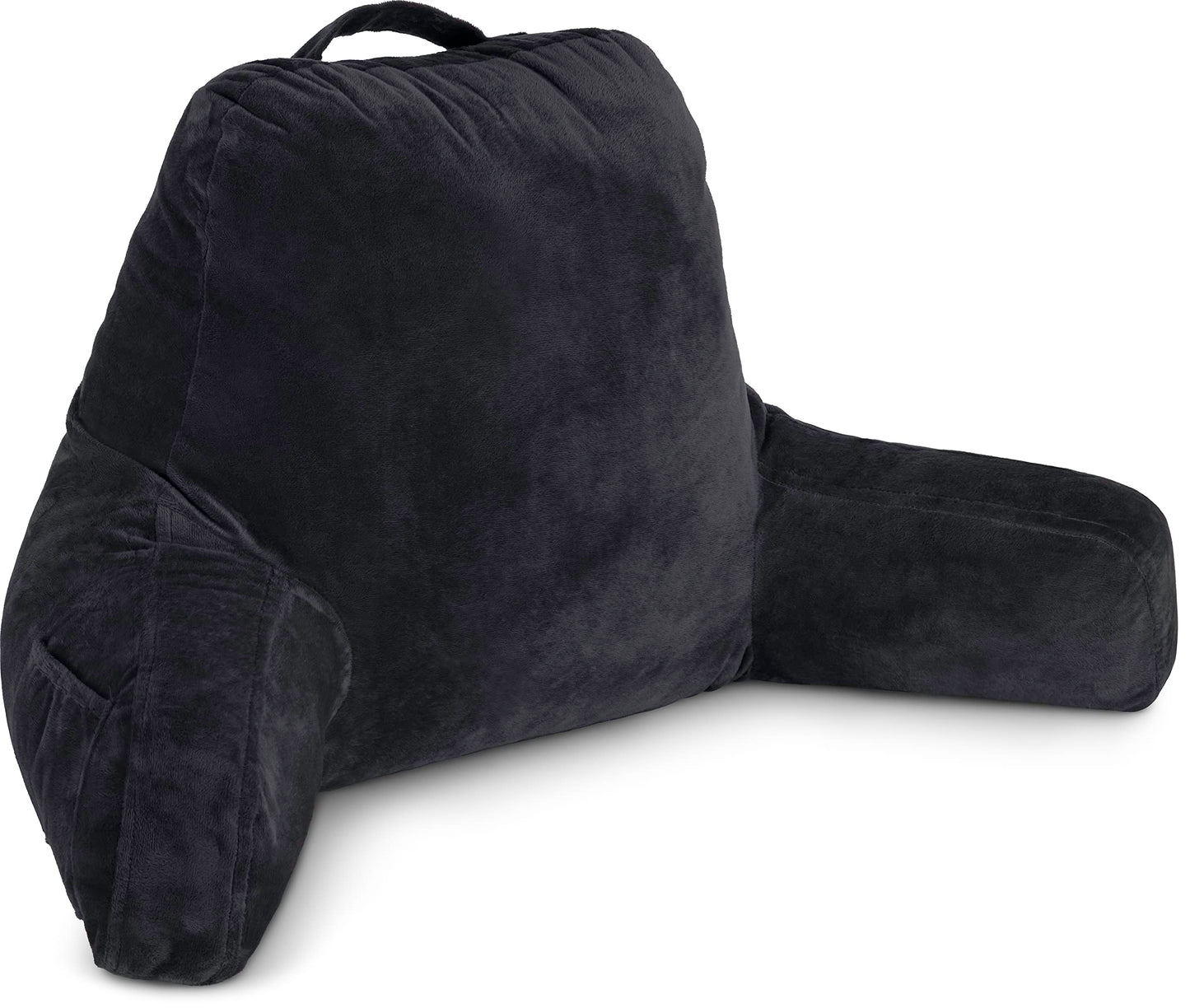 Husband Pillow XXL The Original for Adults - 30" Tall Backrest for Sitting Up in Bed - Firm Support Reading & Bed Rest Pillows for Adults, Neck Roll, Removable Cover - TV - Dark Grey