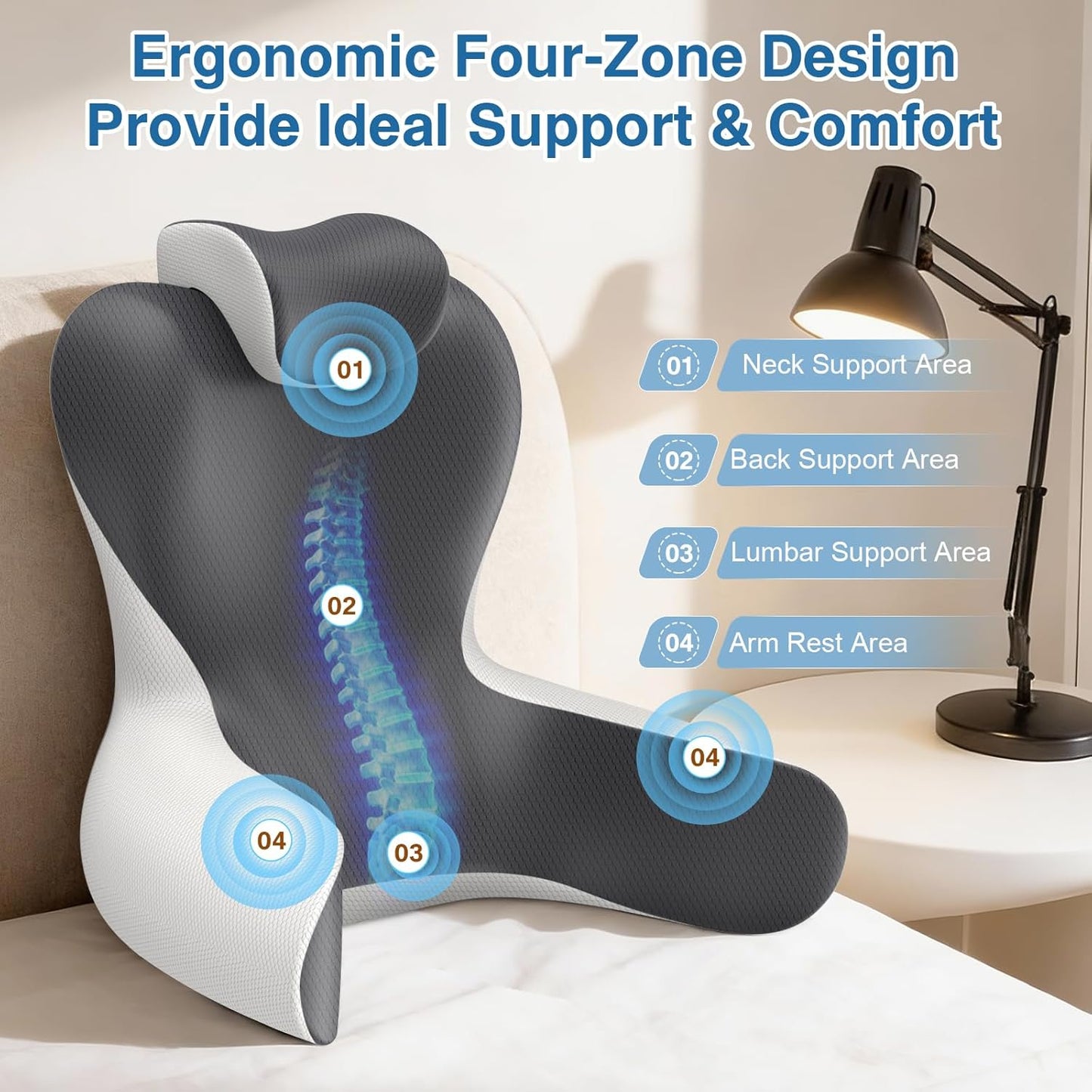 Reading Pillow for Sitting in Bed, 22”H Back Pillow for Sitting Up,Lumbar Rest & Neck Support Bed Pillows,Backrest Bed Chair with Arms for Reclining,Gaming,Resting,Watching TV in Couch or Floor