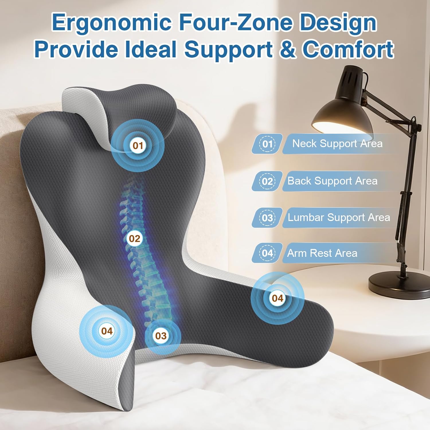 Reading Pillow for Sitting in Bed, 22”H Back Pillow for Sitting Up,Lumbar Rest & Neck Support Bed Pillows,Backrest Bed Chair with Arms for Reclining,Gaming,Resting,Watching TV in Couch or Floor