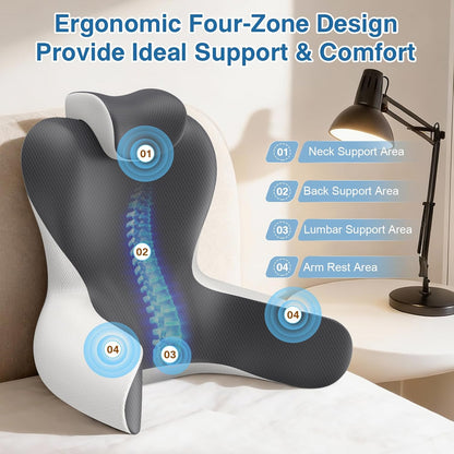 Reading Pillow for Sitting in Bed, 22”H Back Pillow for Sitting Up,Lumbar Rest & Neck Support Bed Pillows,Backrest Bed Chair with Arms for Reclining,Gaming,Resting,Watching TV in Couch or Floor