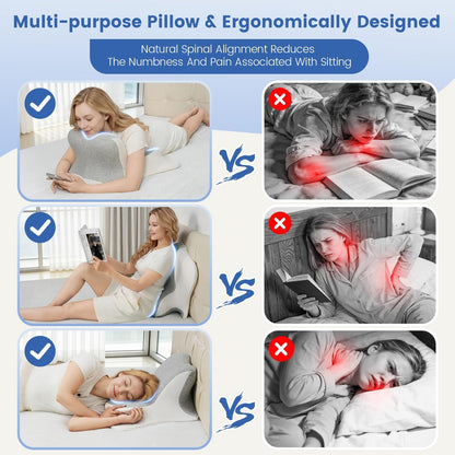 Reading Pillow for Bed, Ergonomic Memory Foam Bed Wedge Pillow for Headboard, Lying, Leaning and Prone, Chin & Back Support Pillows on Bedrest Floor Couch- Gray