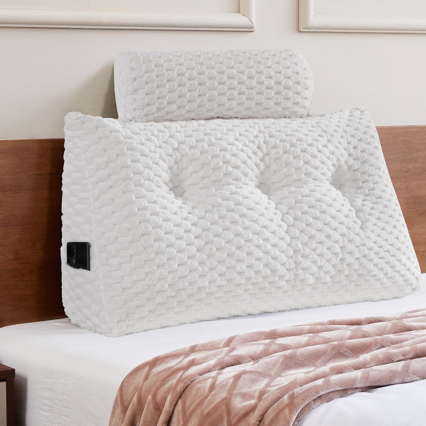 Wedge Headboard Pillow Queen- Bed Wedge Pillow for Headboard Triangular Headboard Pillow with Neck Roll Pillow-Large Bolster for Sitting in Bed Backrest Positioning Support (Grey,59x8x20 Inches)