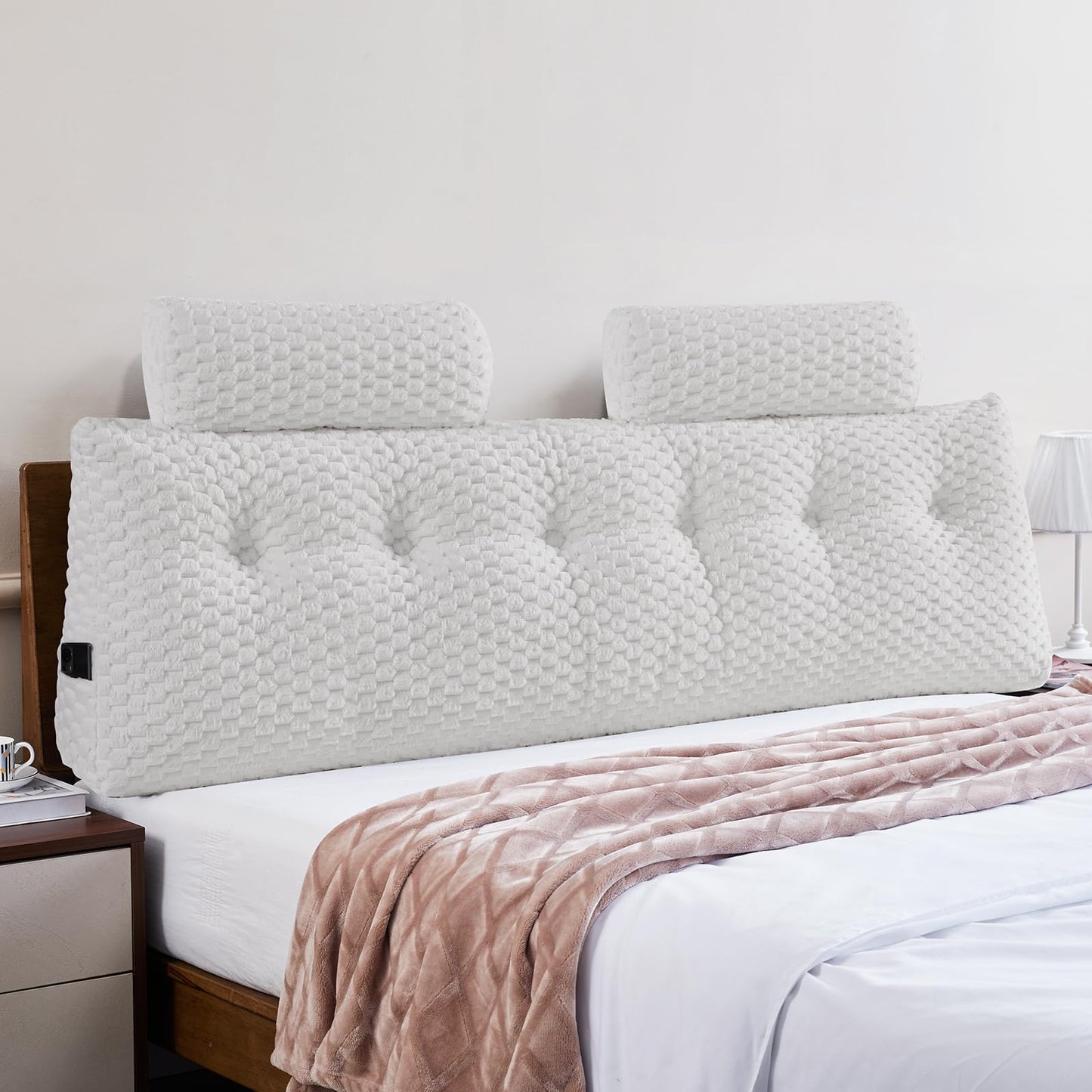 Wedge Headboard Pillow Queen- Bed Wedge Pillow for Headboard Triangular Headboard Pillow with Neck Roll Pillow-Large Bolster for Sitting in Bed Backrest Positioning Support (Grey,59x8x20 Inches)