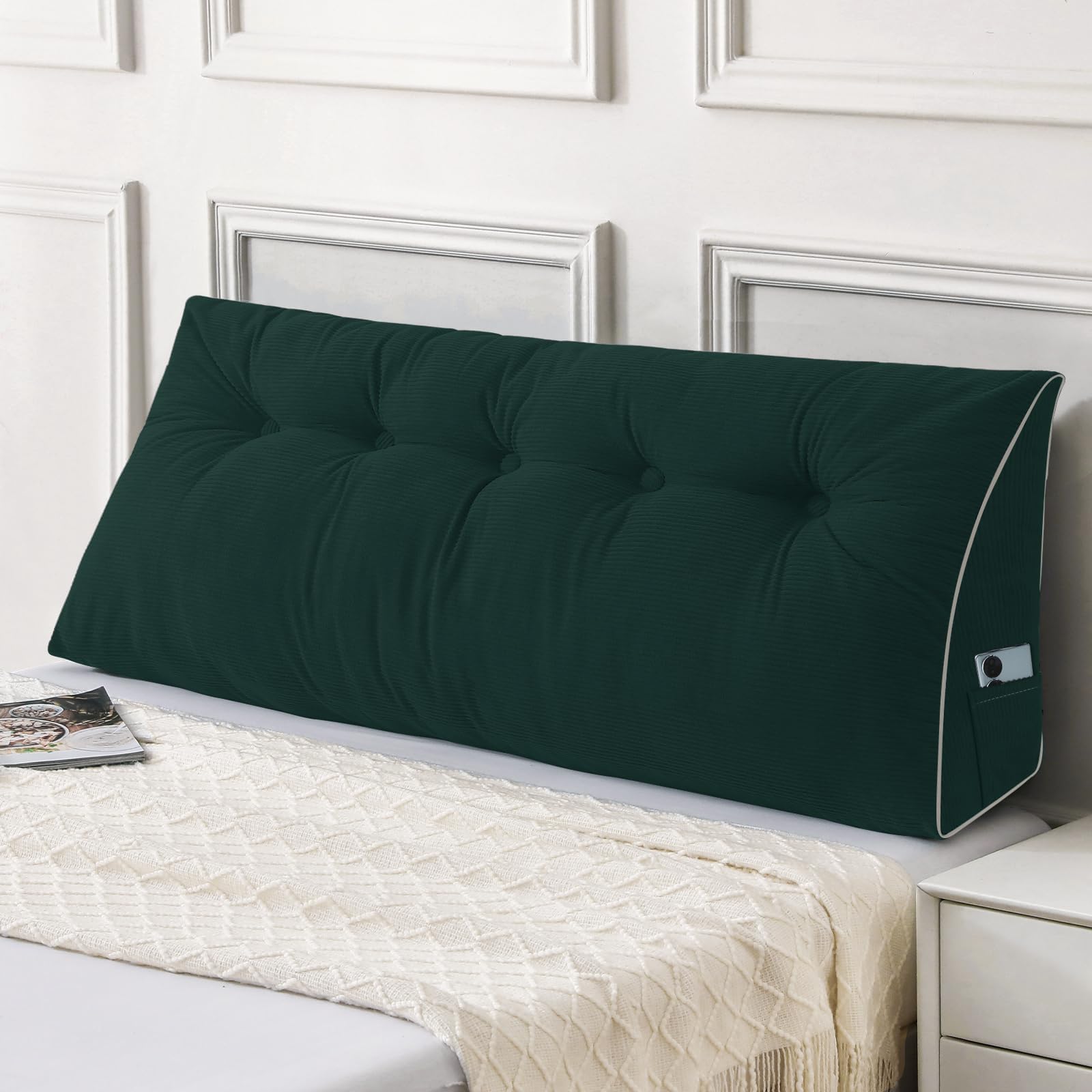 Sasttie Headboard Pillow Queen, Triangular Wedge Pillow Headboard, Wedge Headboard Pillow for Bed Sofa, Daybed Pillows for Sitting up, Reading or Working with Removable Cover, Dark Grey