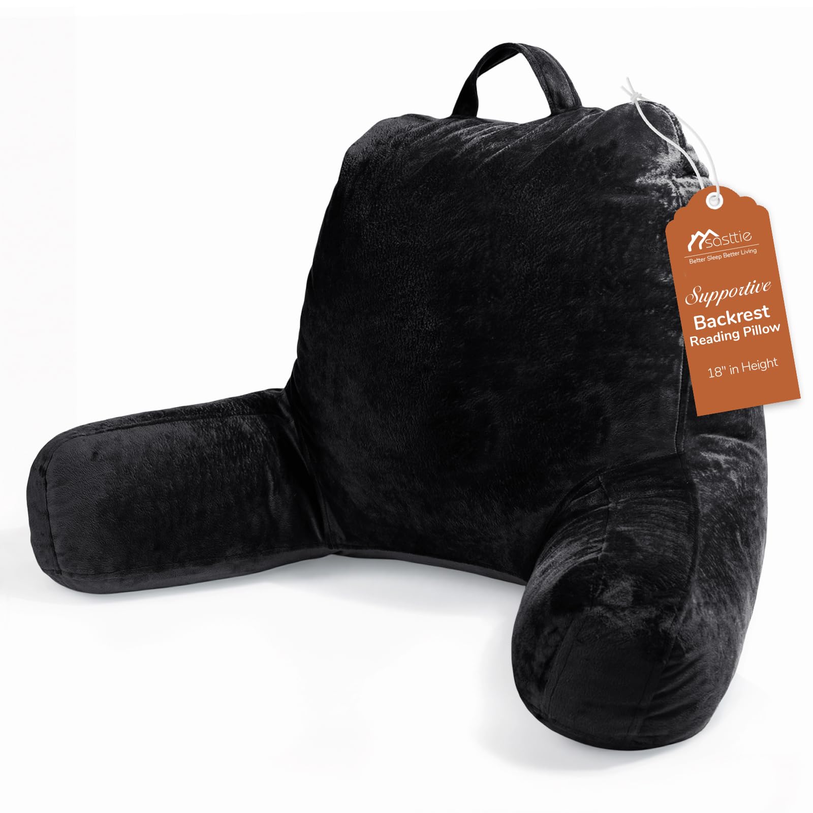 Sasttie Reading Pillows for Sitting in Bed Adult, Velvet Back Pillow Bed Sitting Up, Back-Rest Support Cushion for Sit Up on Couch, Sofa, and Floor, Dorm Essentials, Oeko-Tex Certified, Dark Grey