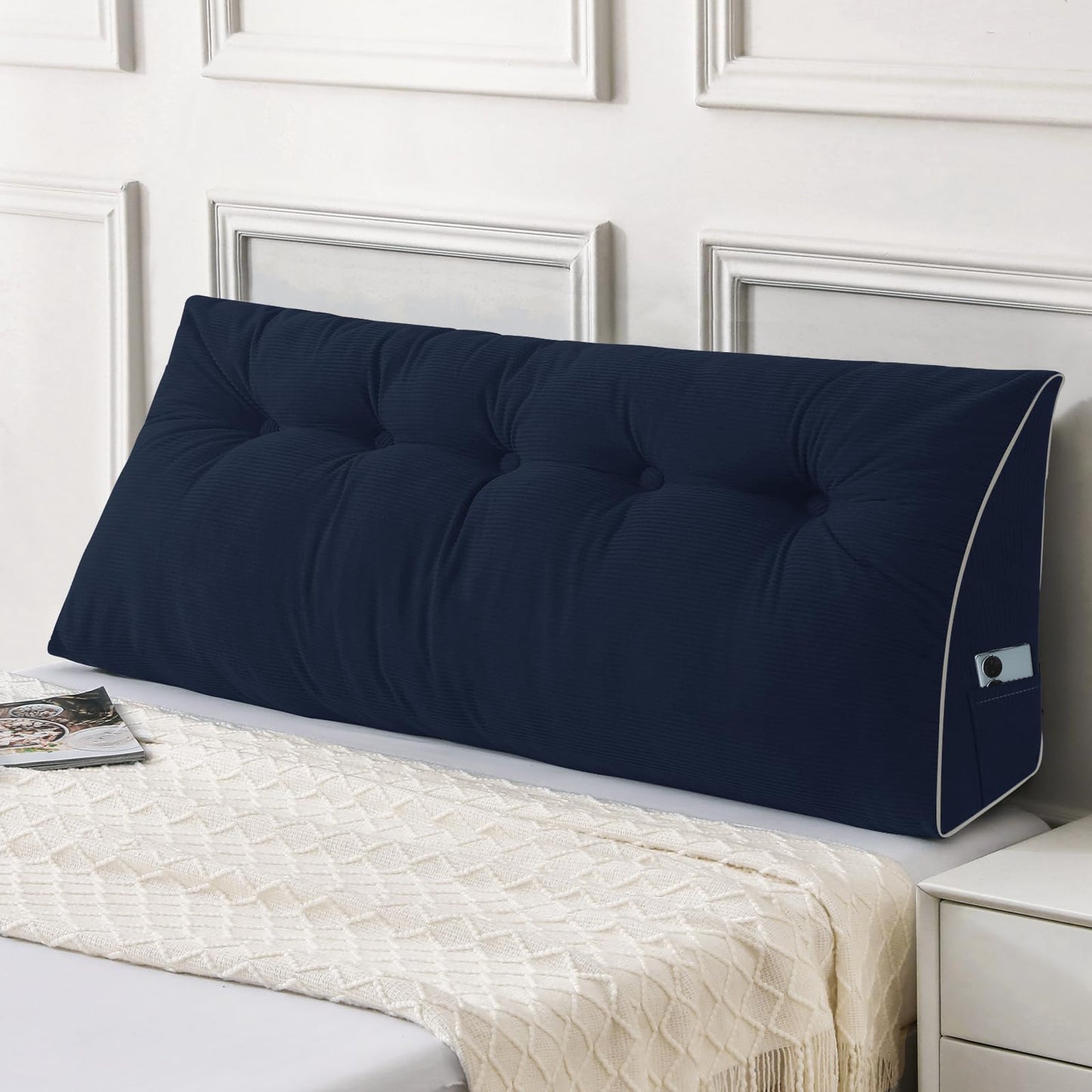 Sasttie Headboard Pillow Queen, Triangular Wedge Pillow Headboard, Wedge Headboard Pillow for Bed Sofa, Daybed Pillows for Sitting up, Reading or Working with Removable Cover, Dark Grey