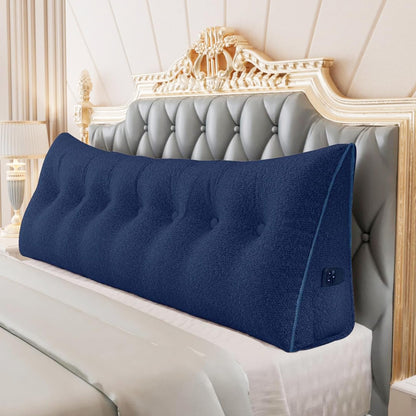 11 lbs Thickened Queen Headboard Pillow for Sitting Up in Bed, Back Support Reading Pillow with Side Pocket and Velvet Removable Cover, Triangular Large Wedge Headboard Pillow