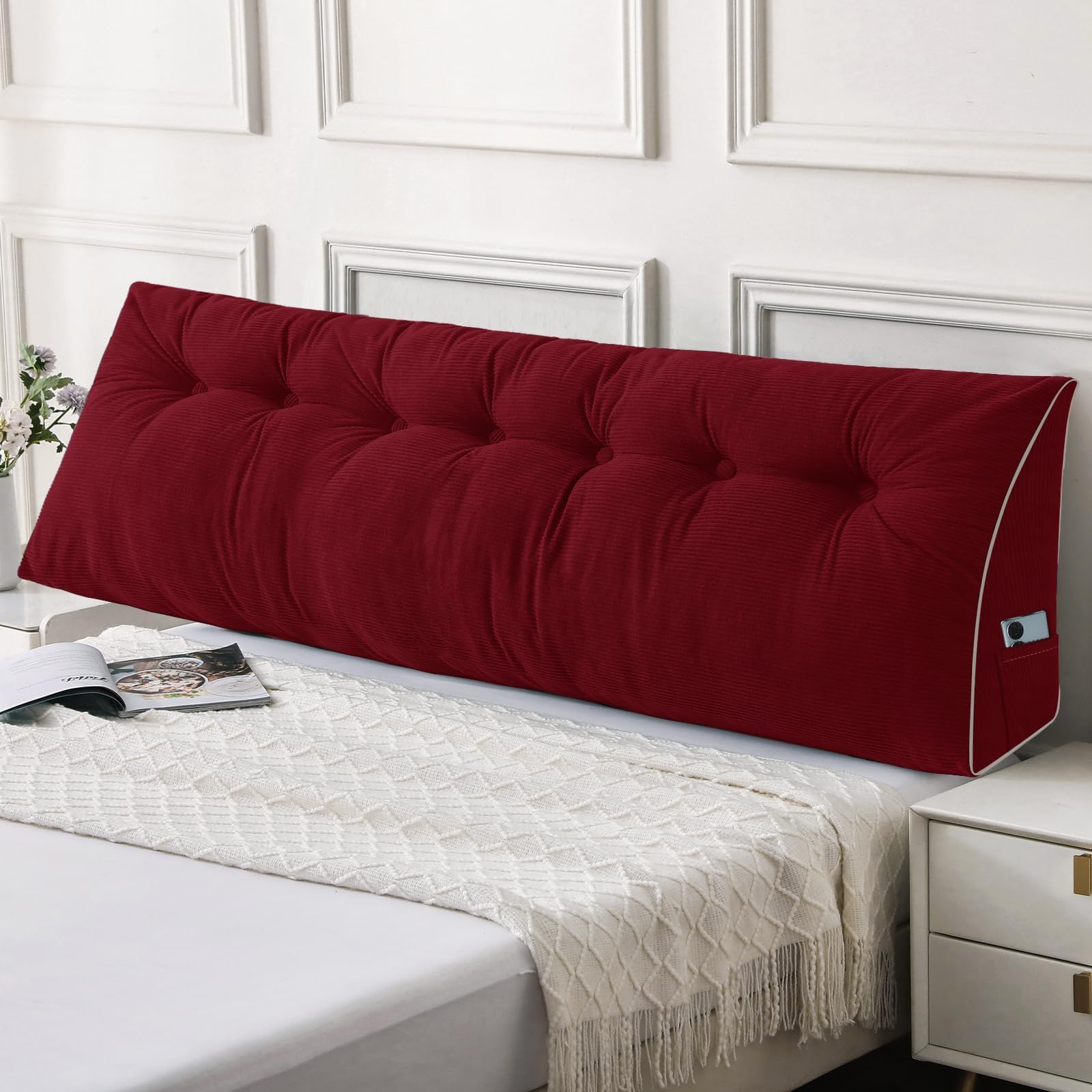 Sasttie Headboard Pillow Queen, Triangular Wedge Pillow Headboard, Wedge Headboard Pillow for Bed Sofa, Daybed Pillows for Sitting up, Reading or Working with Removable Cover, Dark Grey