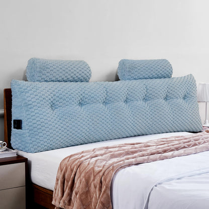 Wedge Headboard Pillow Queen- Bed Wedge Pillow for Headboard Triangular Headboard Pillow with Neck Roll Pillow-Large Bolster for Sitting in Bed Backrest Positioning Support (Grey,59x8x20 Inches)