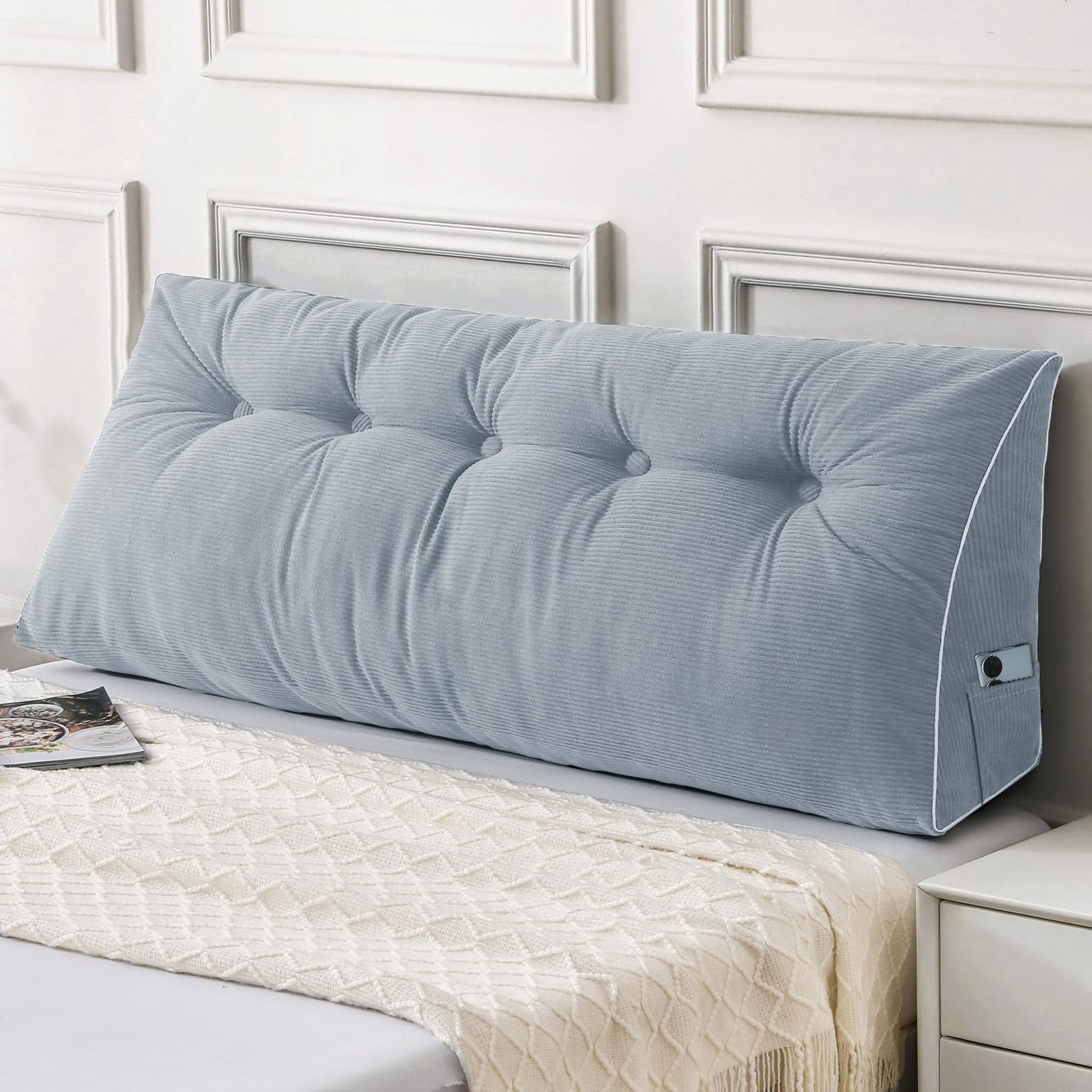 Sasttie Headboard Pillow Queen, Triangular Wedge Pillow Headboard, Wedge Headboard Pillow for Bed Sofa, Daybed Pillows for Sitting up, Reading or Working with Removable Cover, Dark Grey