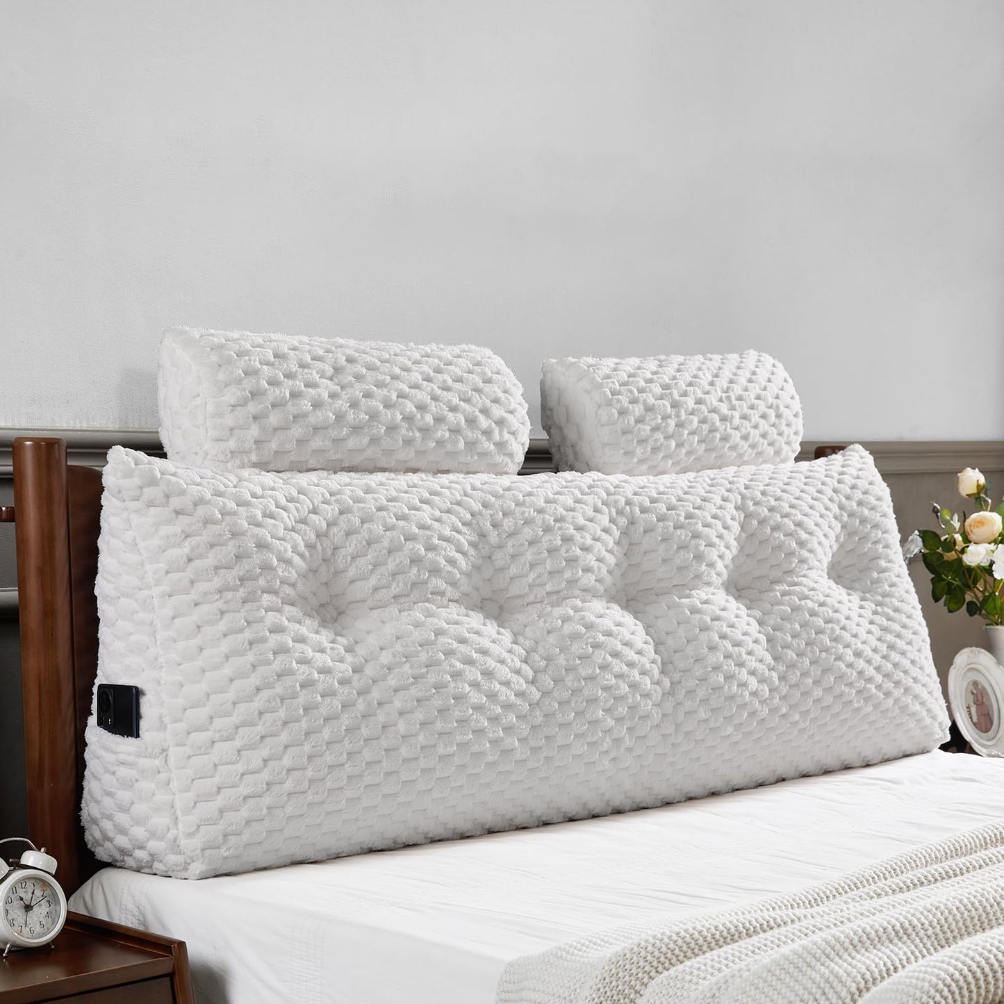 Wedge Headboard Pillow Queen- Bed Wedge Pillow for Headboard Triangular Headboard Pillow with Neck Roll Pillow-Large Bolster for Sitting in Bed Backrest Positioning Support (Grey,59x8x20 Inches)