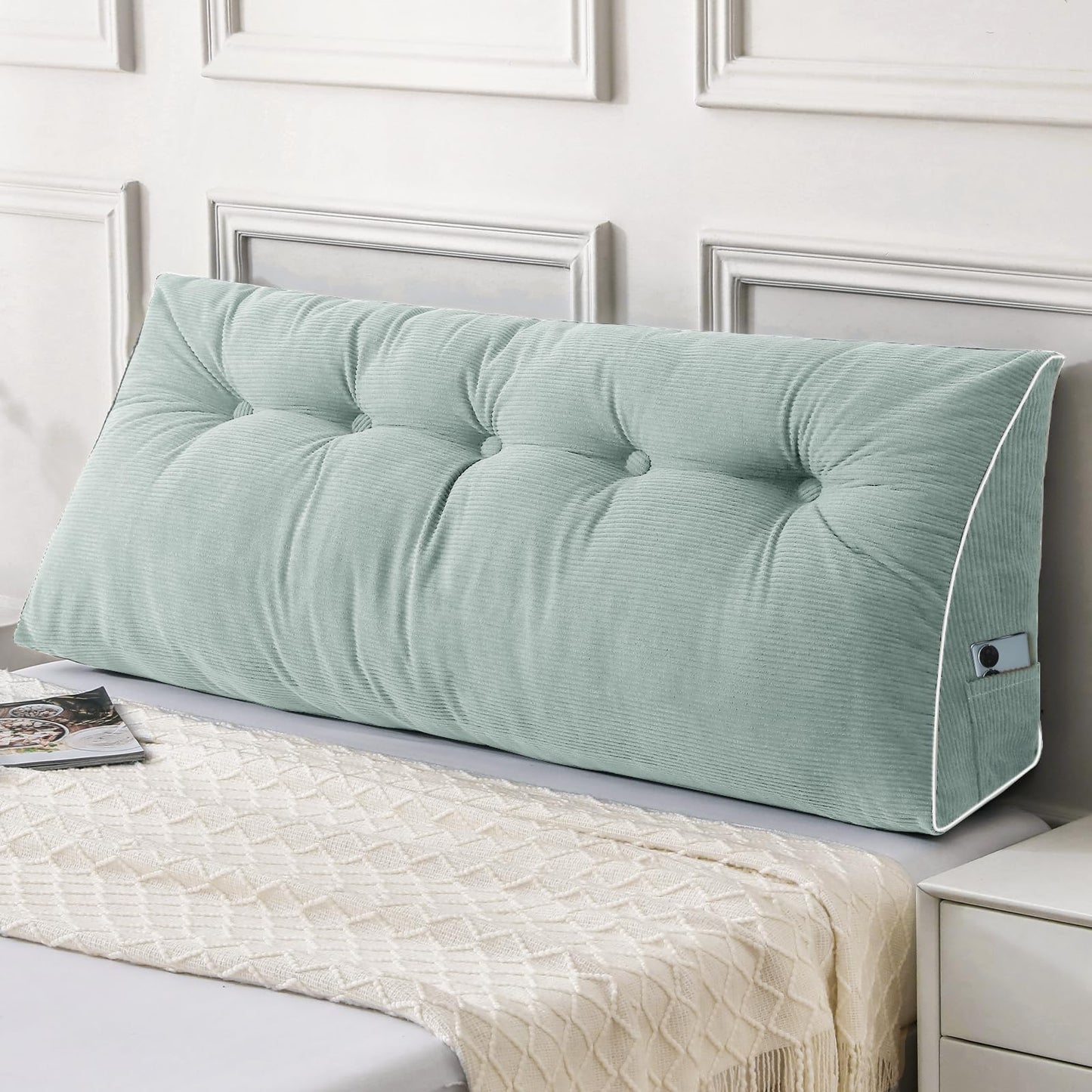Sasttie Headboard Pillow Queen, Triangular Wedge Pillow Headboard, Wedge Headboard Pillow for Bed Sofa, Daybed Pillows for Sitting up, Reading or Working with Removable Cover, Dark Grey