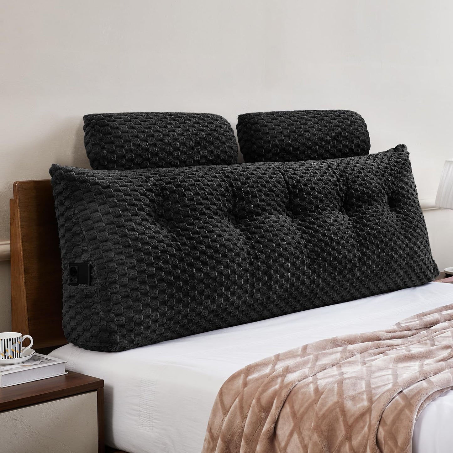 Wedge Headboard Pillow Queen- Bed Wedge Pillow for Headboard Triangular Headboard Pillow with Neck Roll Pillow-Large Bolster for Sitting in Bed Backrest Positioning Support (Grey,59x8x20 Inches)