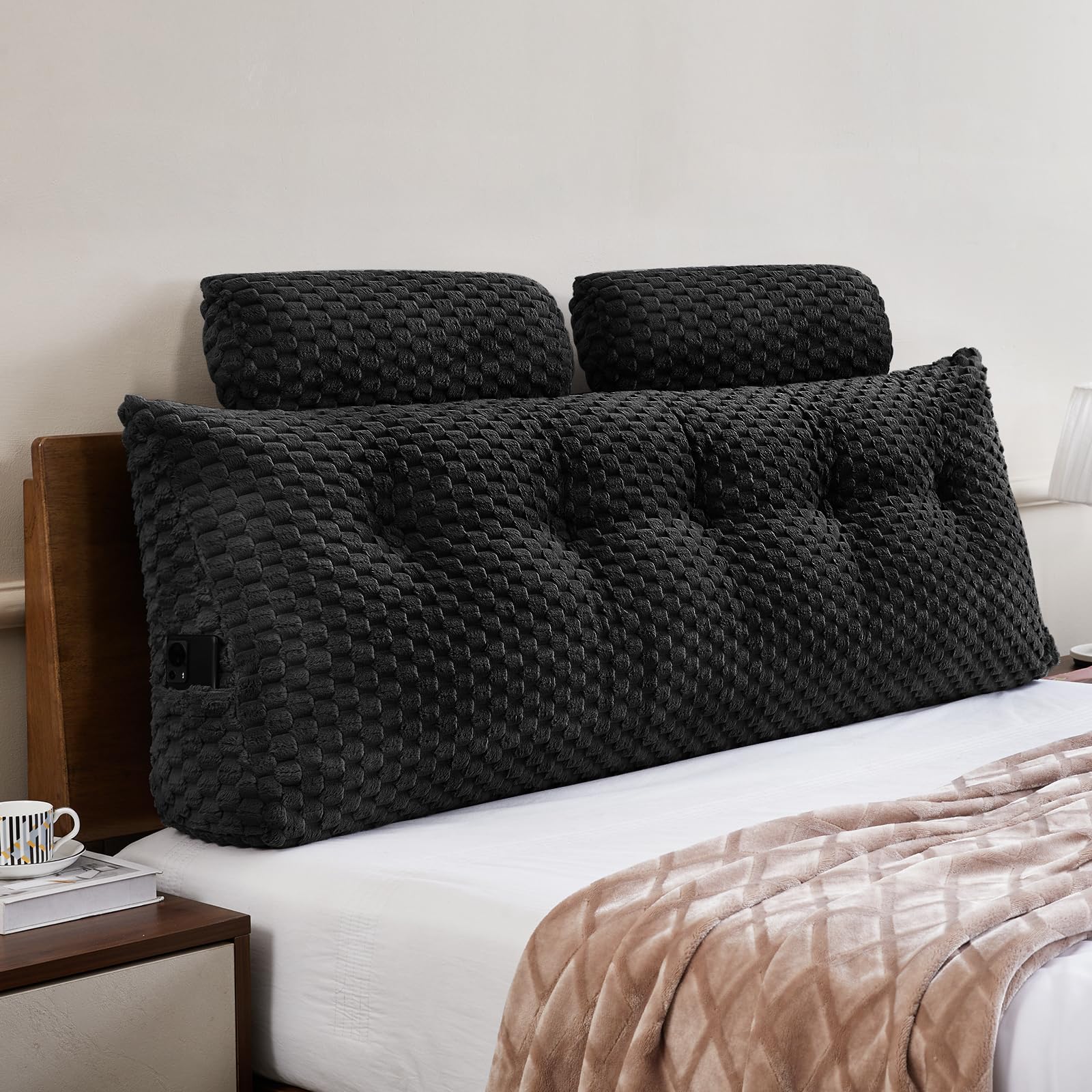 Wedge Headboard Pillow Queen- Bed Wedge Pillow for Headboard Triangular Headboard Pillow with Neck Roll Pillow-Large Bolster for Sitting in Bed Backrest Positioning Support (Grey,59x8x20 Inches)