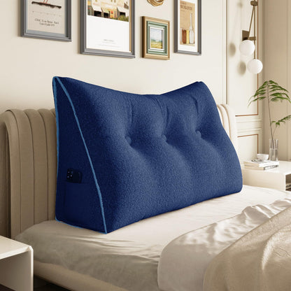 11 lbs Thickened Queen Headboard Pillow for Sitting Up in Bed, Back Support Reading Pillow with Side Pocket and Velvet Removable Cover, Triangular Large Wedge Headboard Pillow