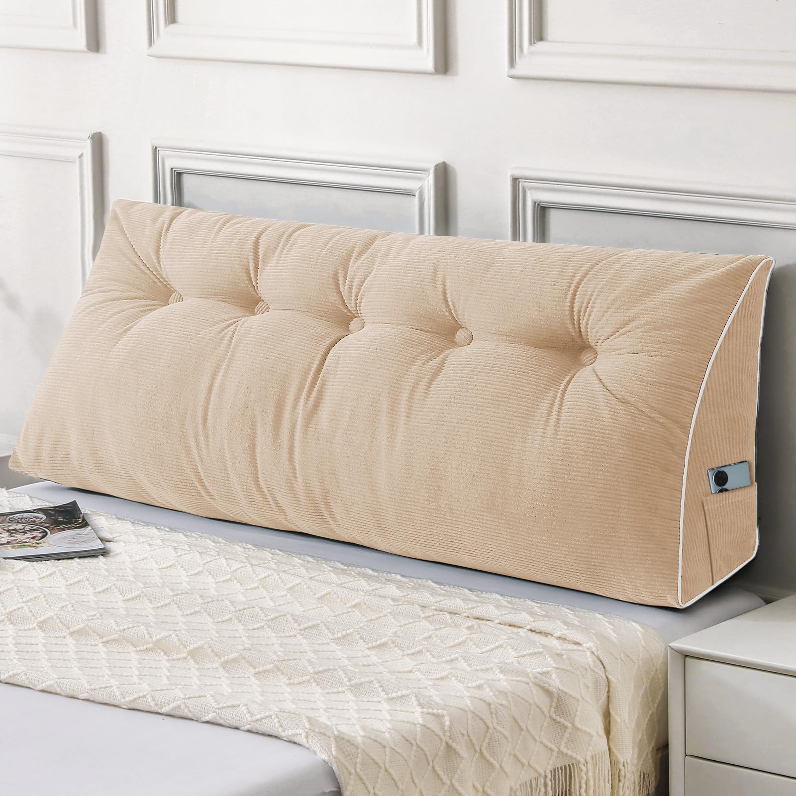 Sasttie Headboard Pillow Queen, Triangular Wedge Pillow Headboard, Wedge Headboard Pillow for Bed Sofa, Daybed Pillows for Sitting up, Reading or Working with Removable Cover, Dark Grey
