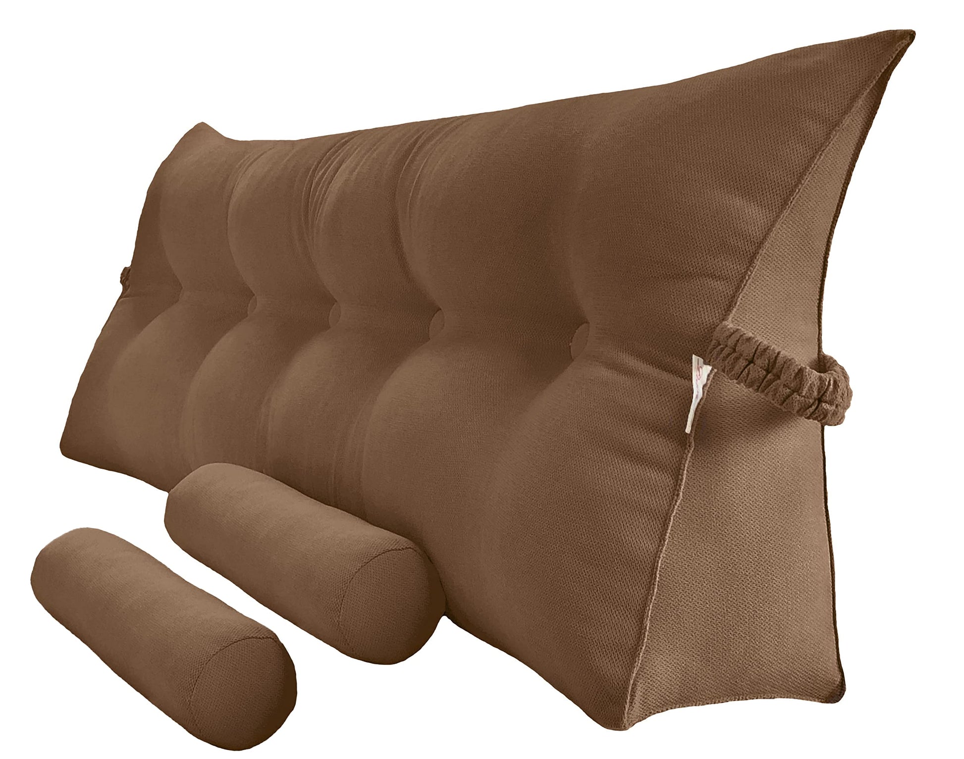 Triangular Reading Bed Rest Pillow Large Bolster Cushion Headboard Backrest Wedge Pillow with Two Detachable Roll Pillows for Neck & Lumbar Support (Beige, Queen: 59 x 8 x 20 inches)