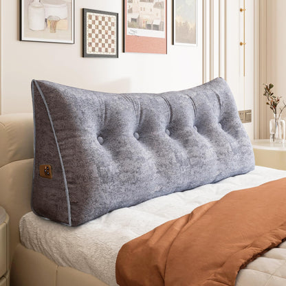 11 lbs Thickened Queen Headboard Pillow for Sitting Up in Bed, Back Support Reading Pillow with Side Pocket and Velvet Removable Cover, Triangular Large Wedge Headboard Pillow